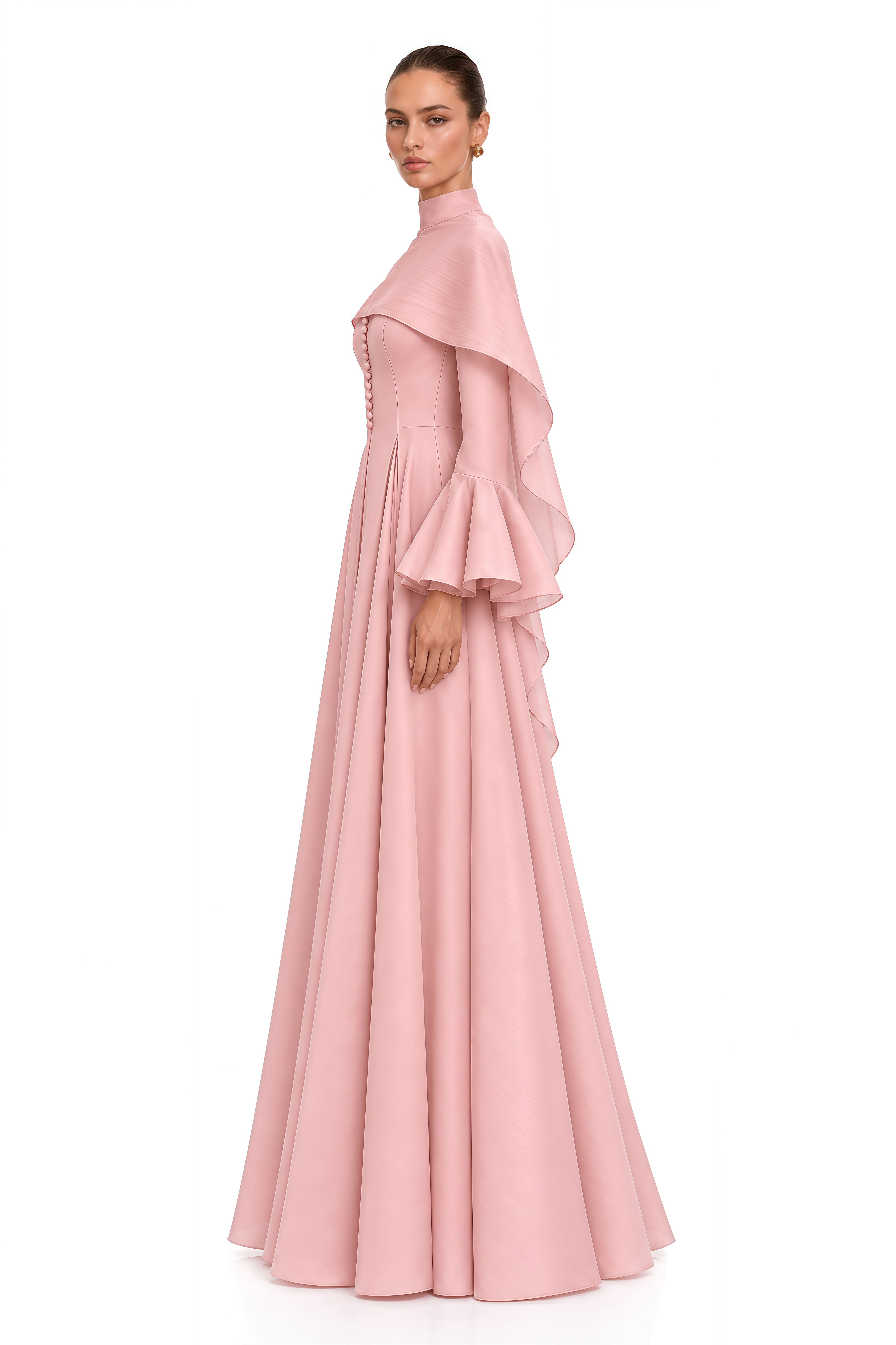 Lavinia Pink High Neck Cape Maxi Dress