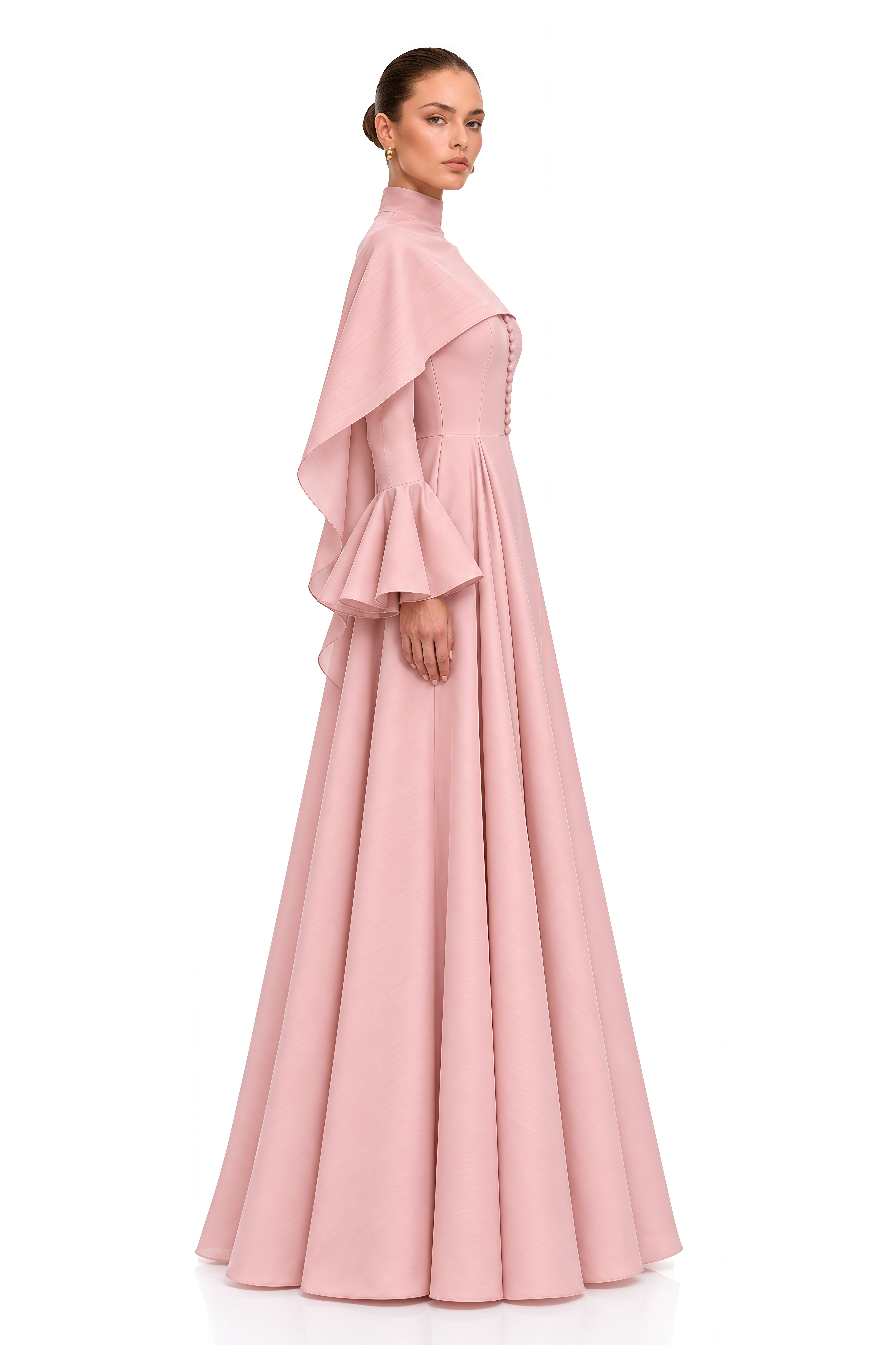 Lavinia Pink High Neck Cape Maxi Dress
