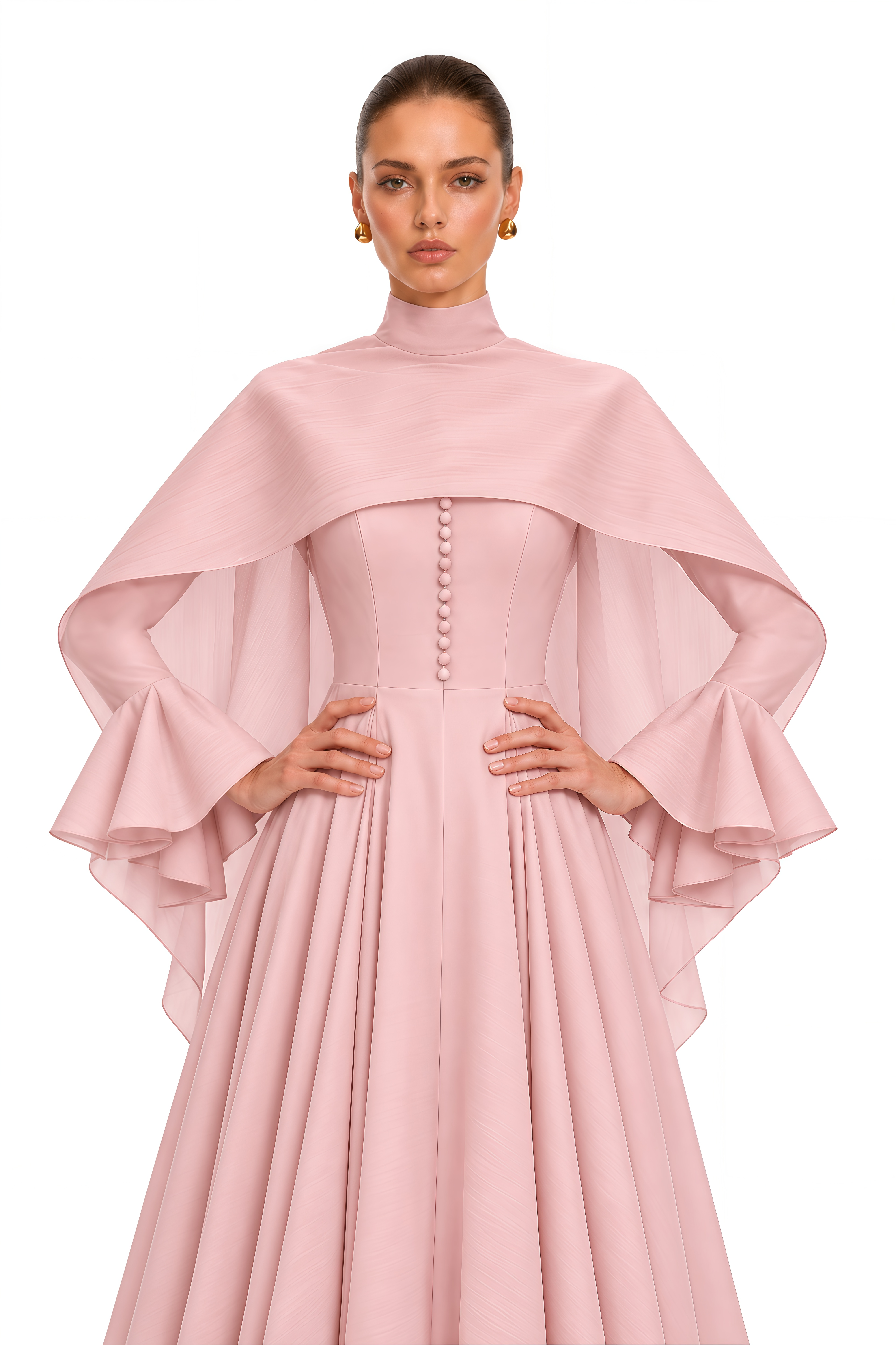 Lavinia Pink High Neck Cape Maxi Dress