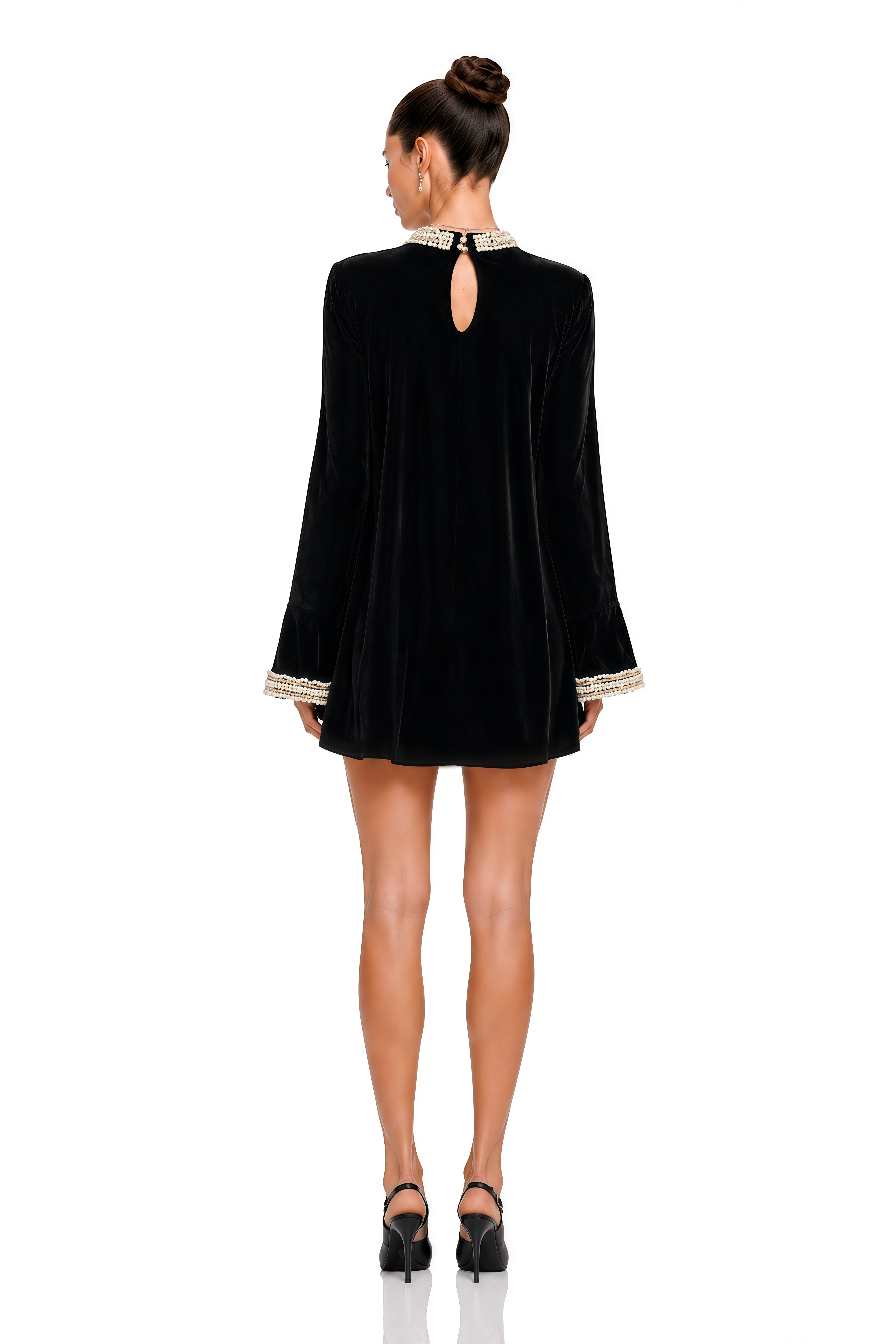 Layla Black Velvet Lace Sleeve Mini Dress