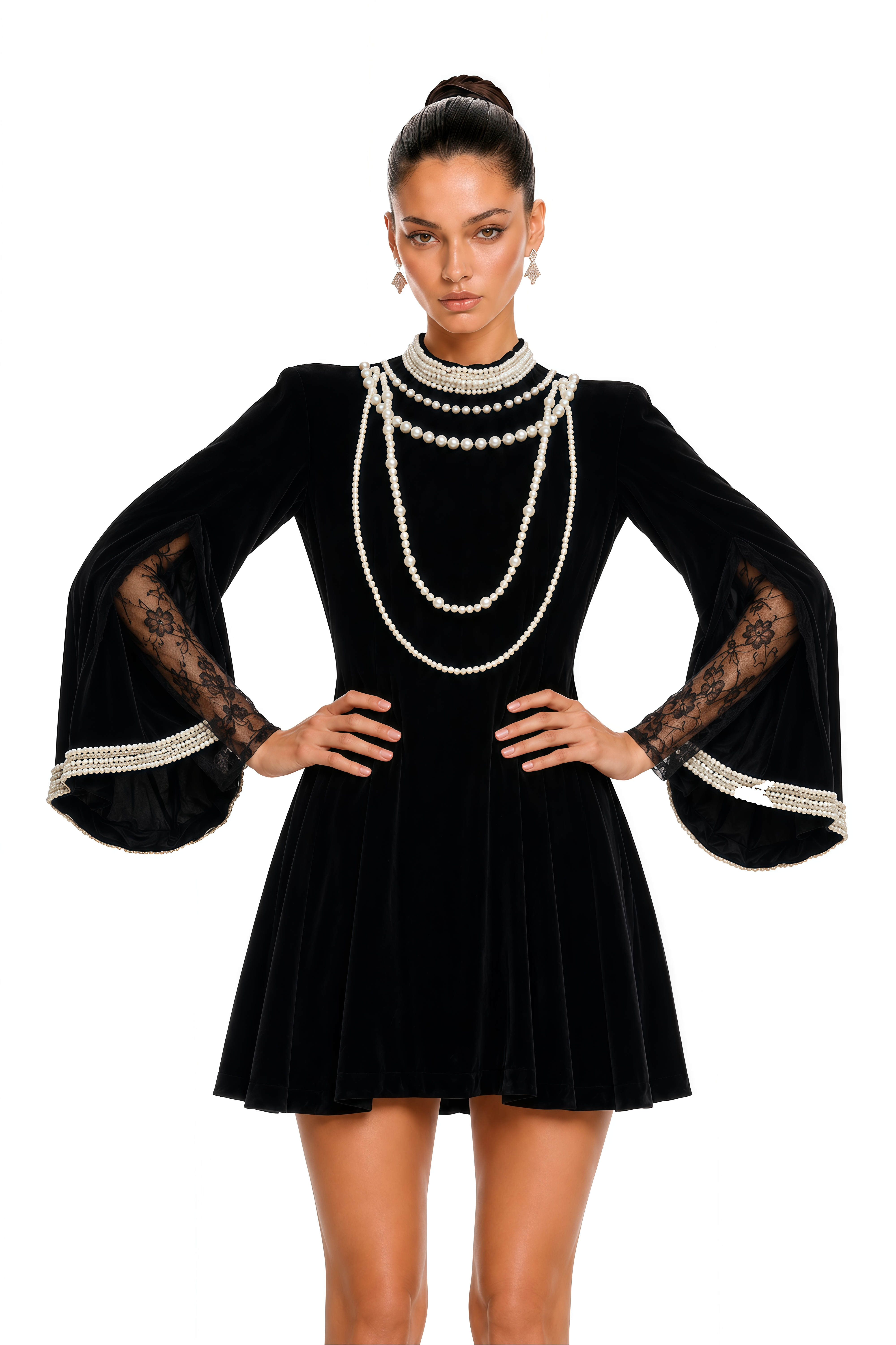 Layla Black Velvet Lace Sleeve Mini Dress