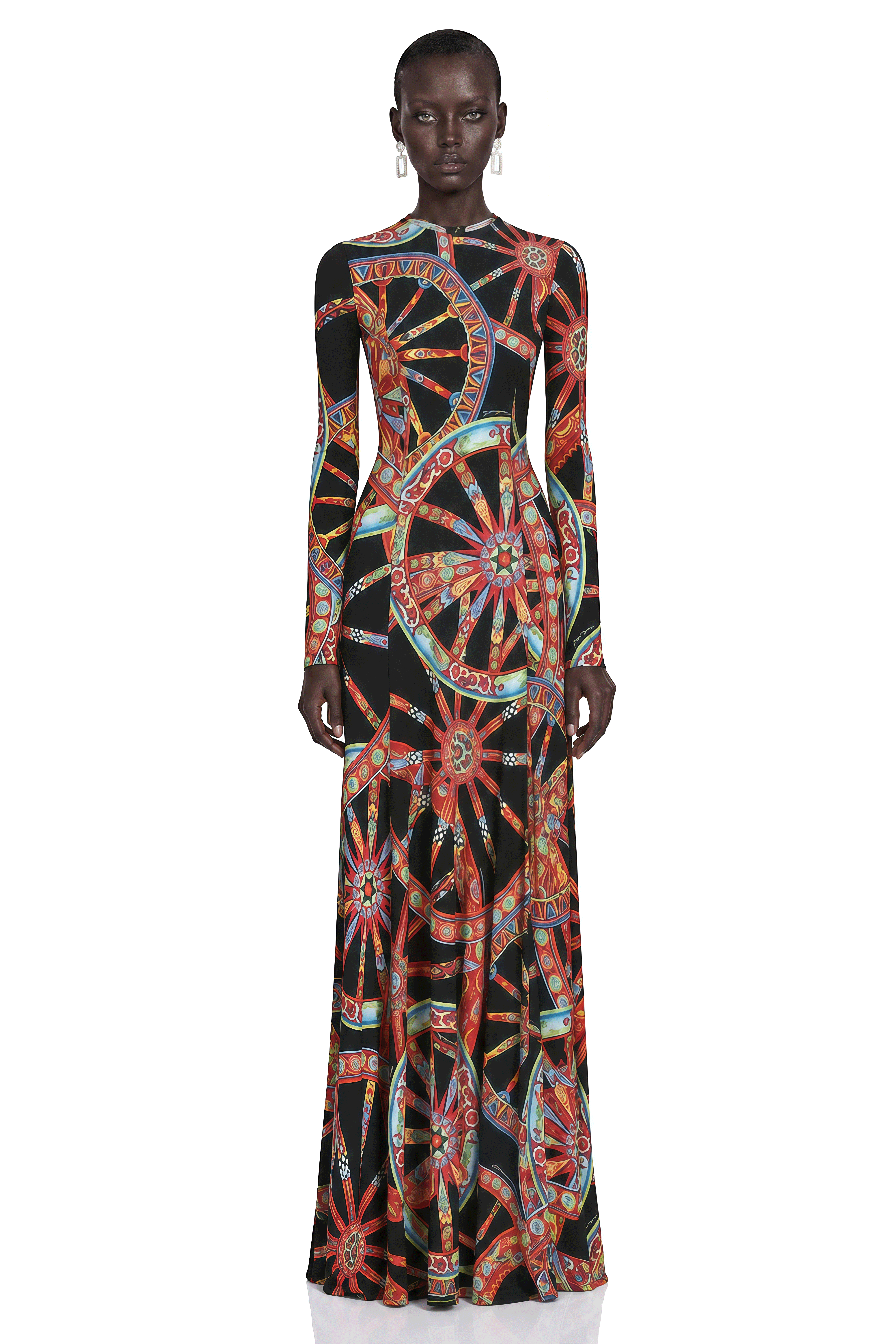 Leandra Black Abstract Print Long Sleeve Maxi Dress