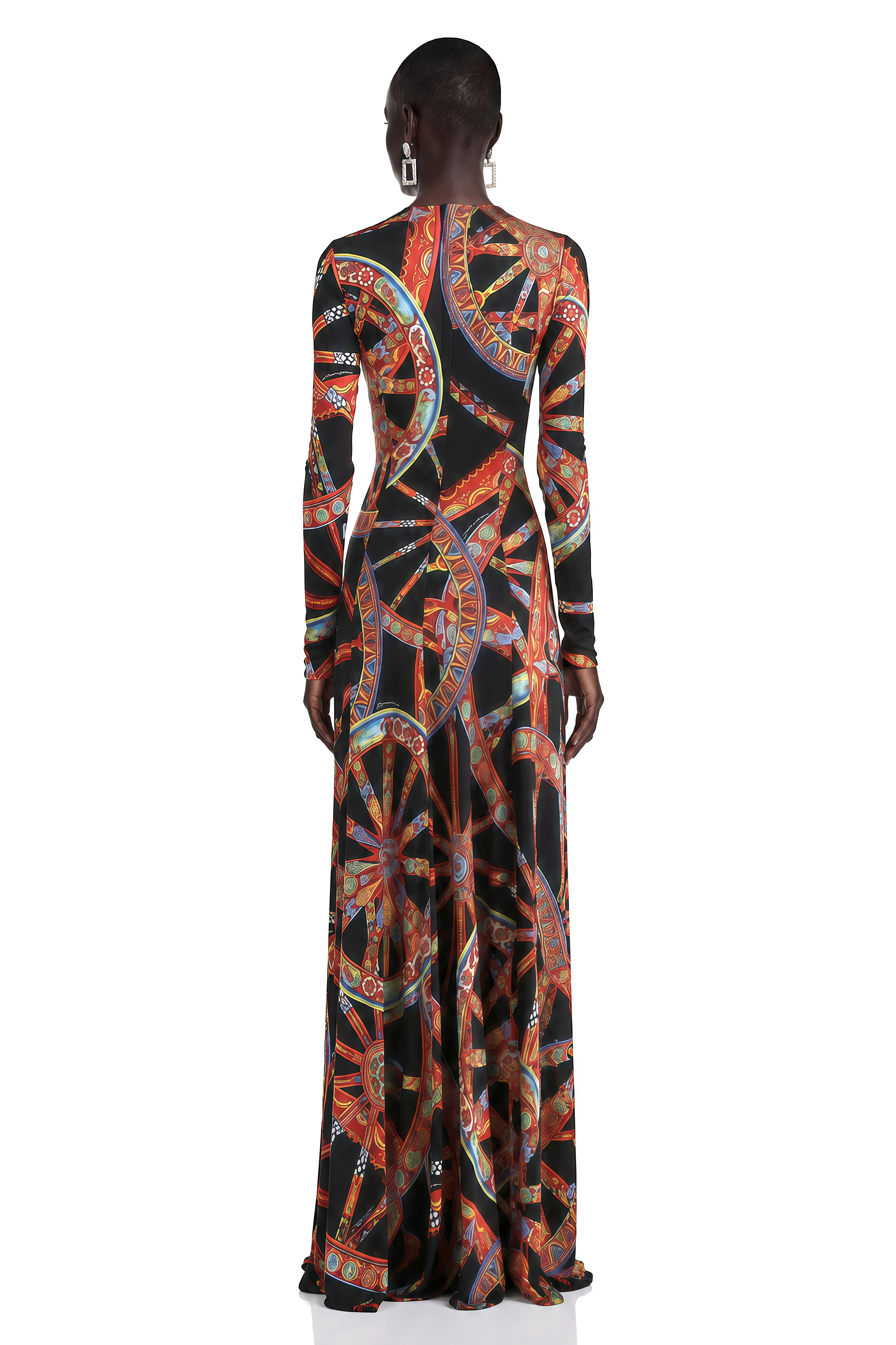 Leandra Black Abstract Print Long Sleeve Maxi Dress