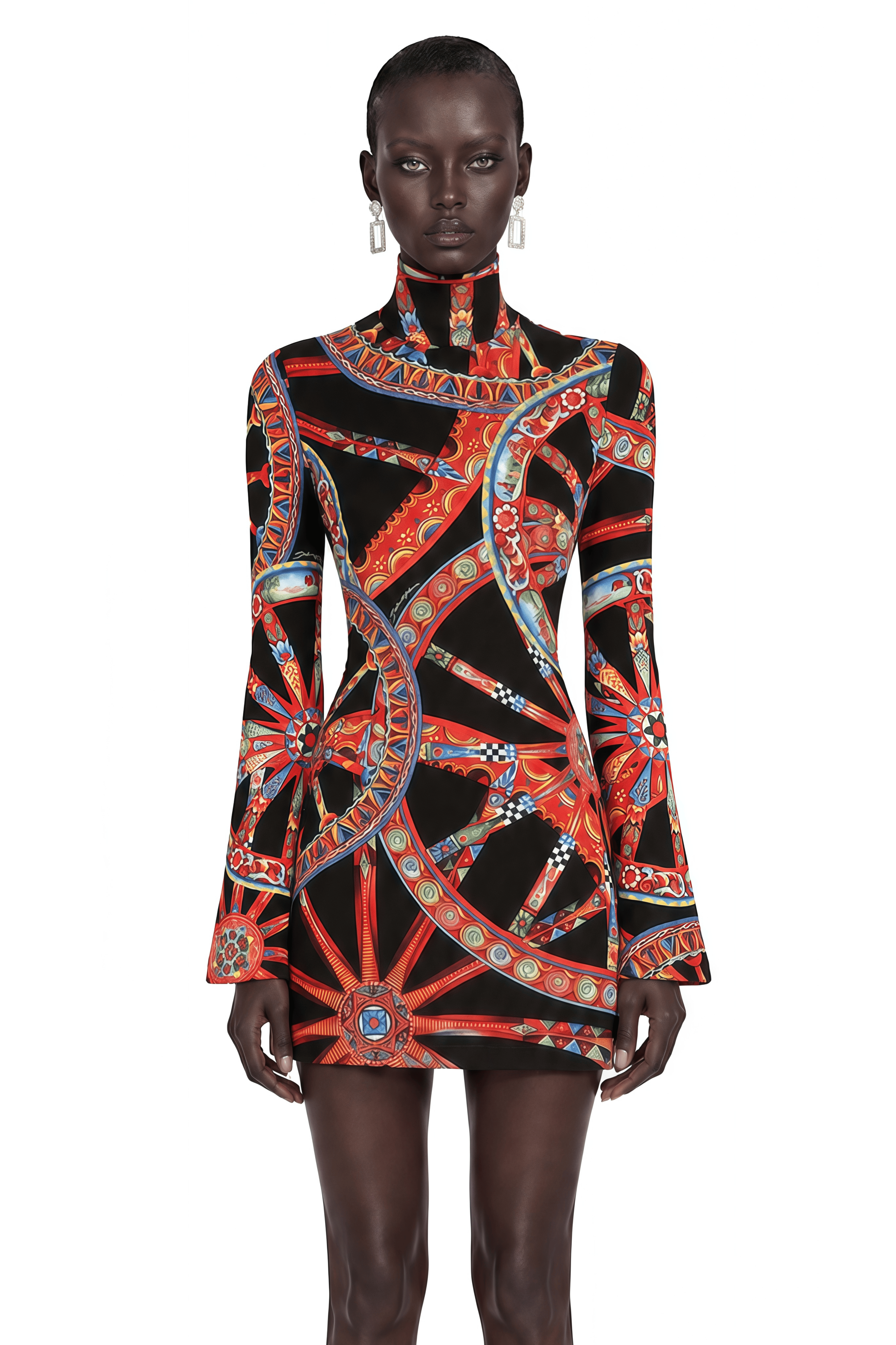 Leandra Black Abstract Print Long Sleeve Mini Dress