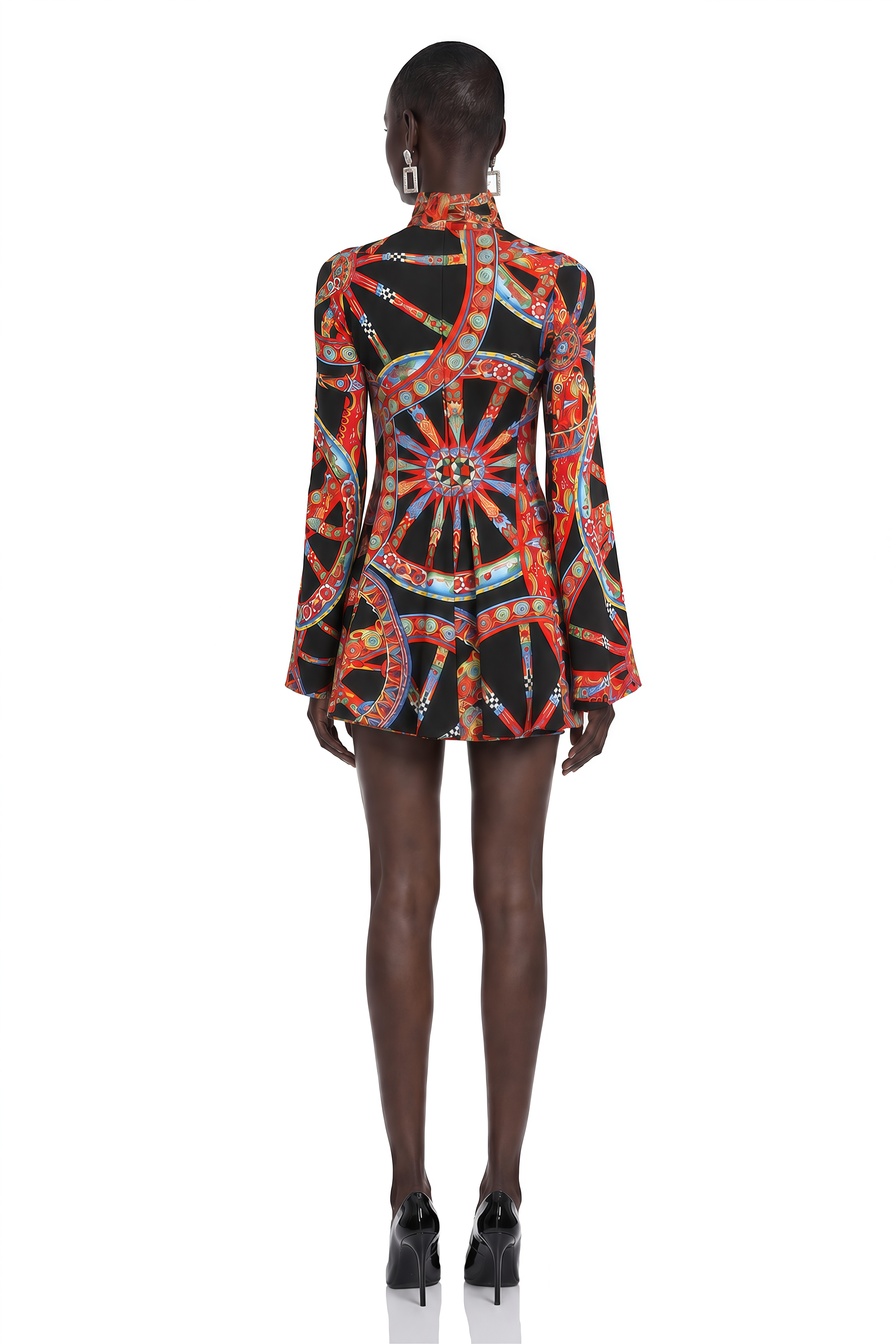 Leandra Black Abstract Print Long Sleeve Mini Dress