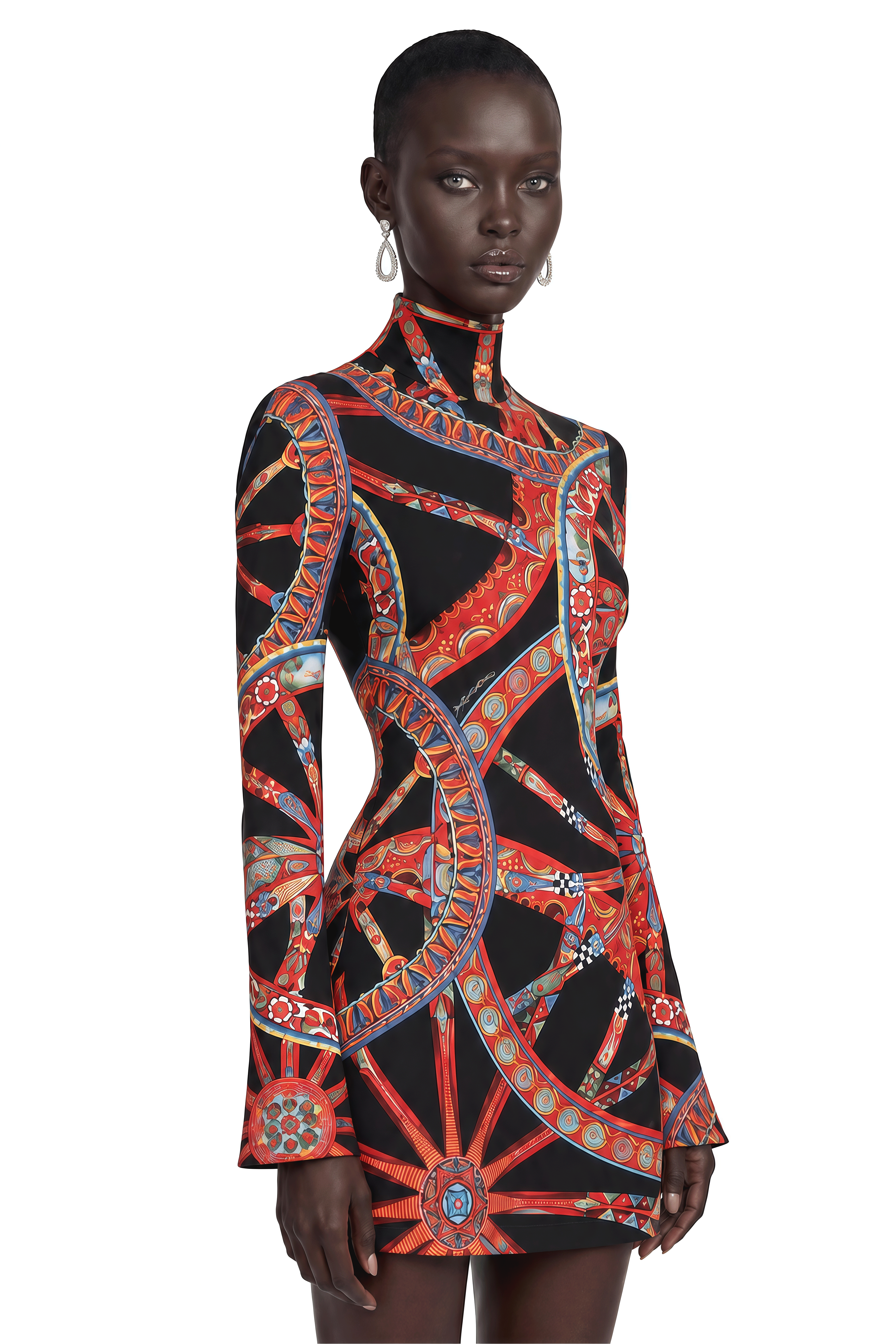 Leandra Black Abstract Print Long Sleeve Mini Dress
