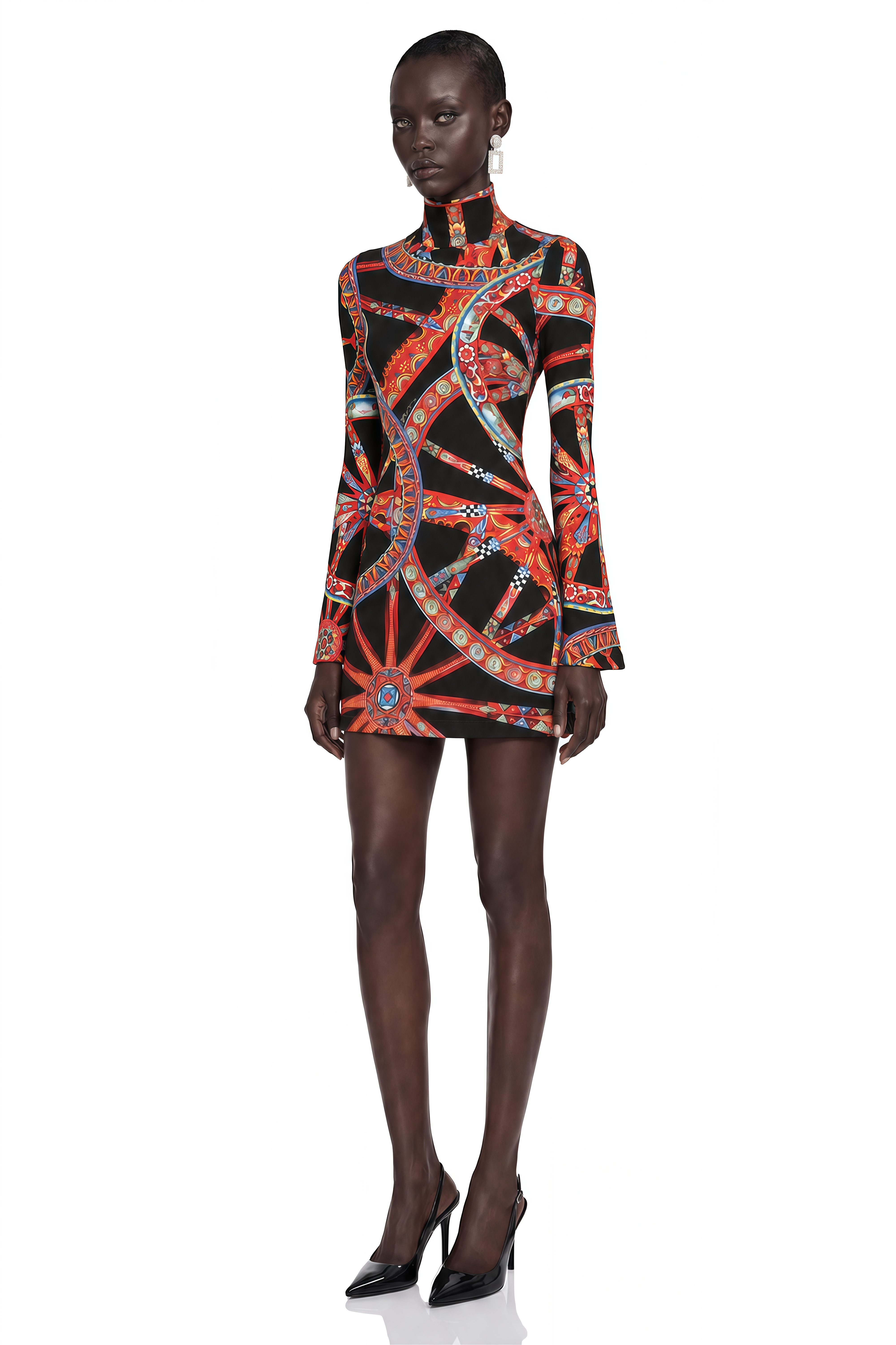 Leandra Black Abstract Print Long Sleeve Mini Dress