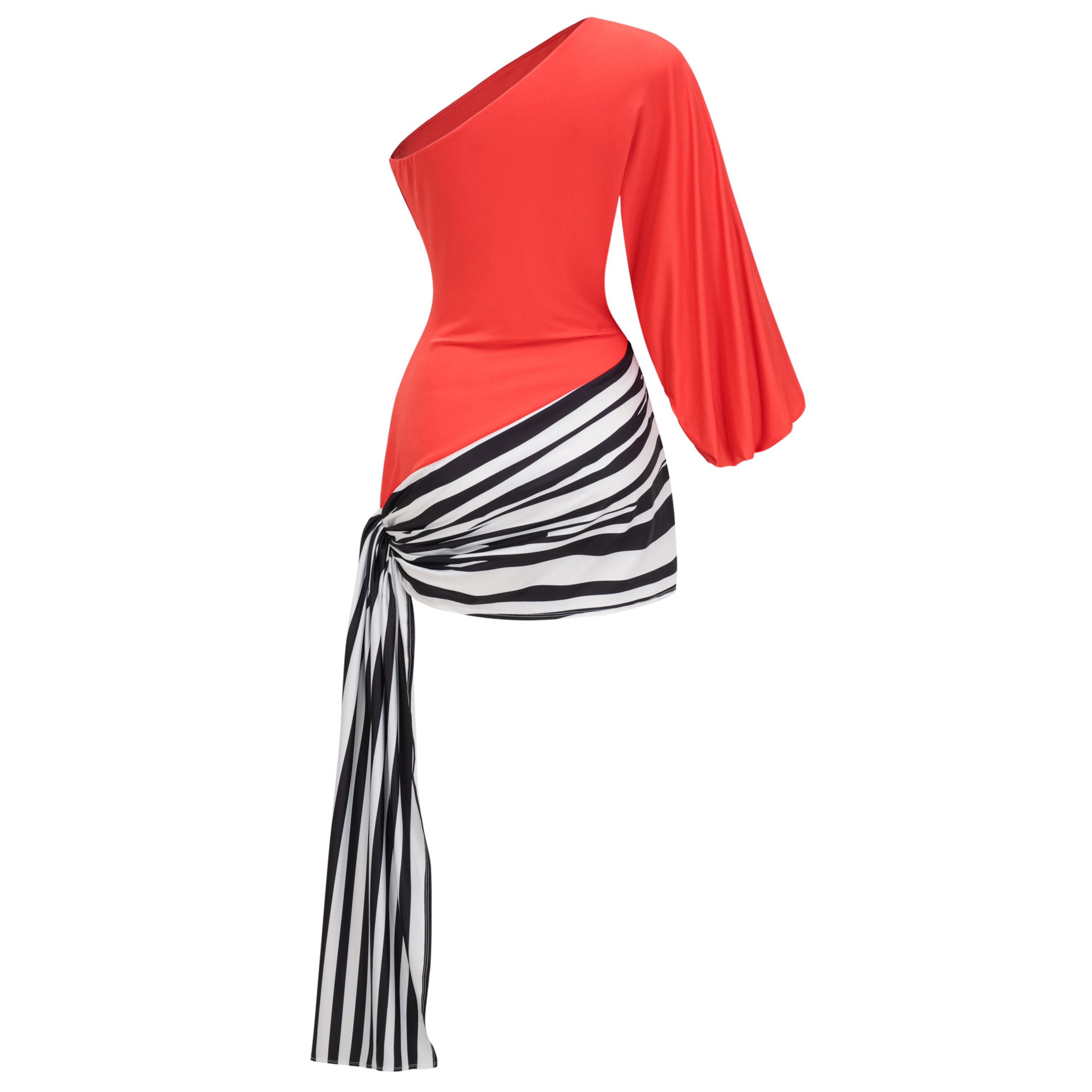 Leandra Red One Shoulder Striped Draped Mini Dress