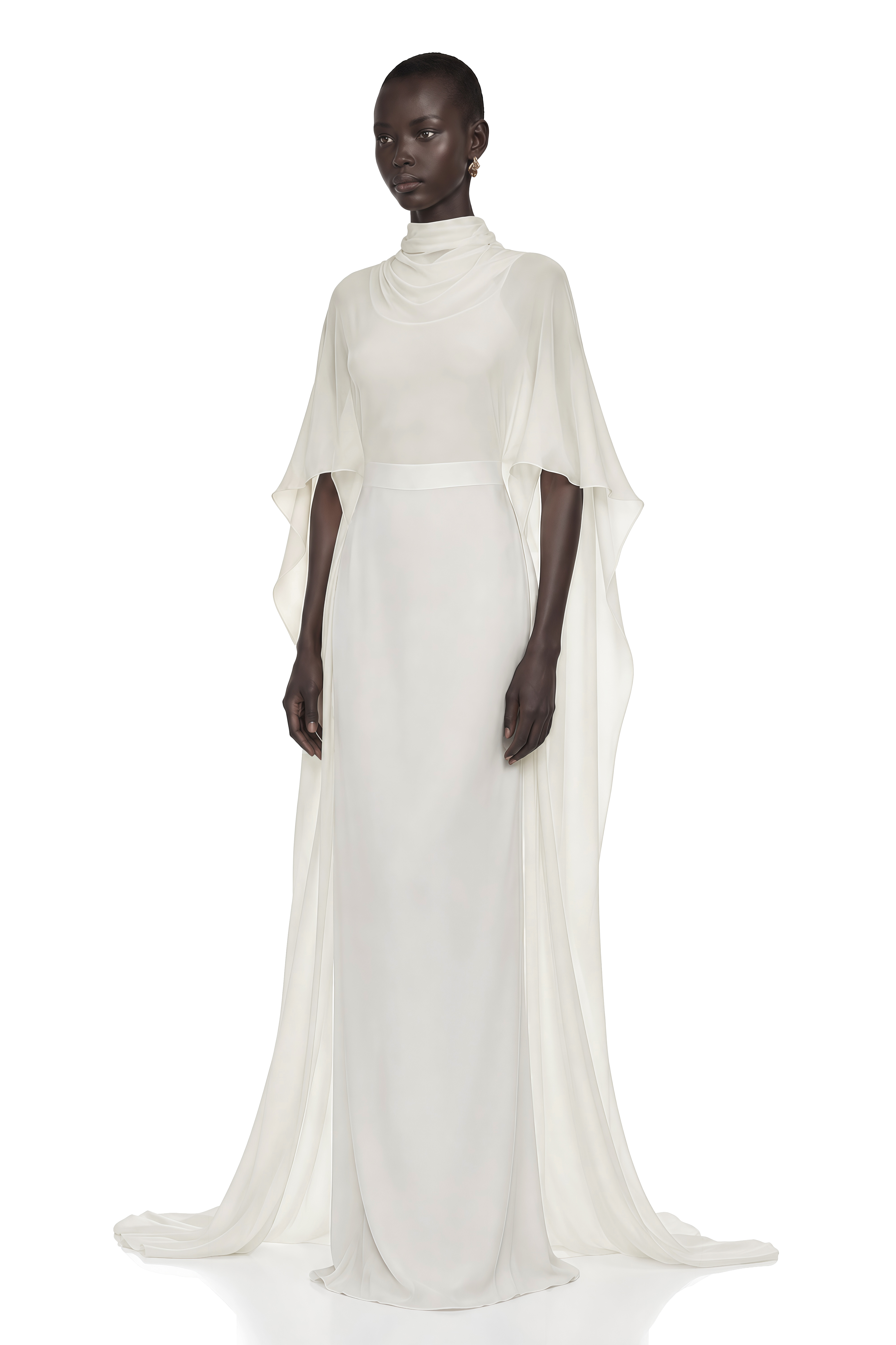 Lebeda White Backless Maxi Dress with Cape