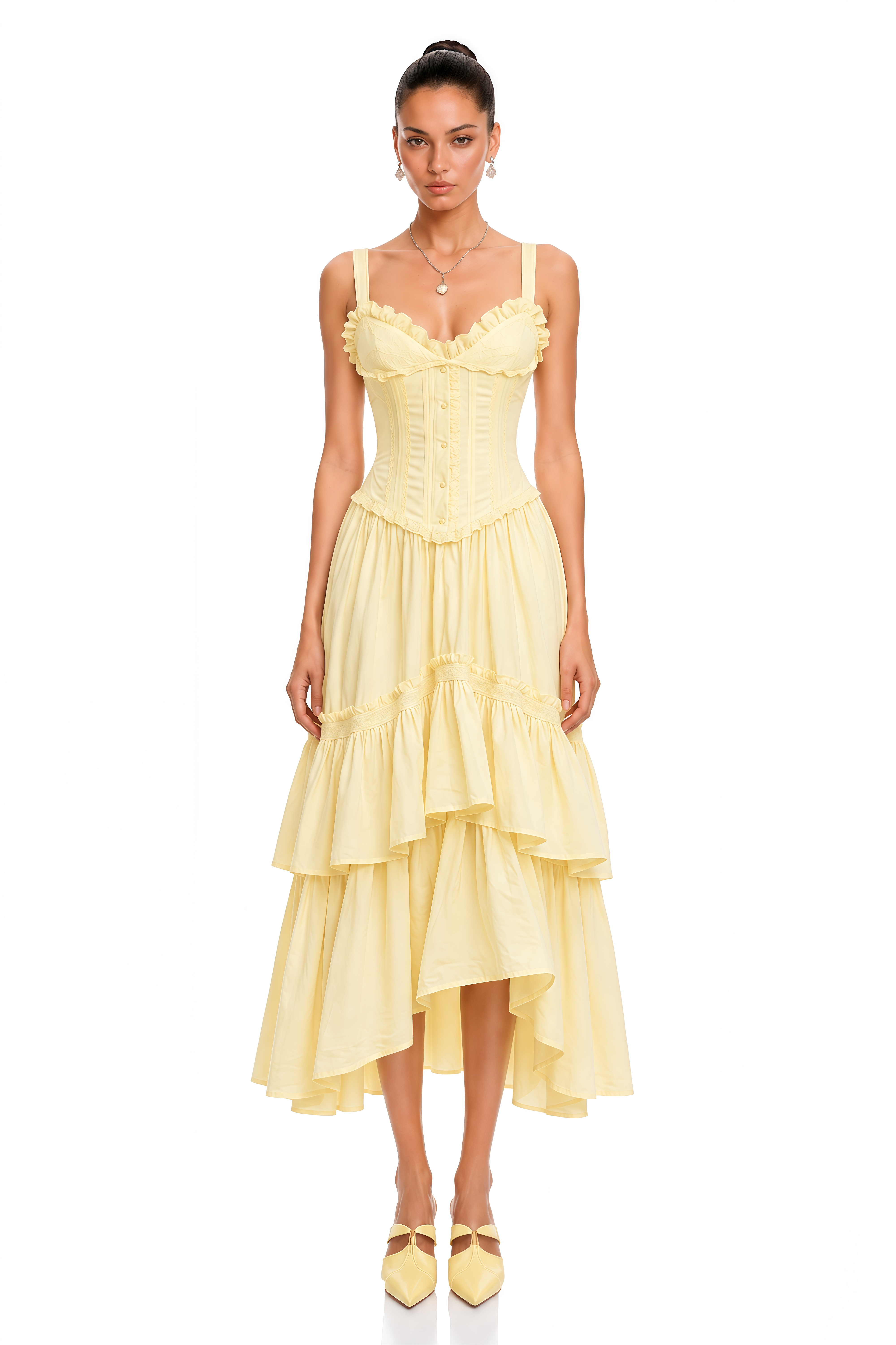 Leighton Yellow Layered Ruffle Midi Dress – Miss Rosier