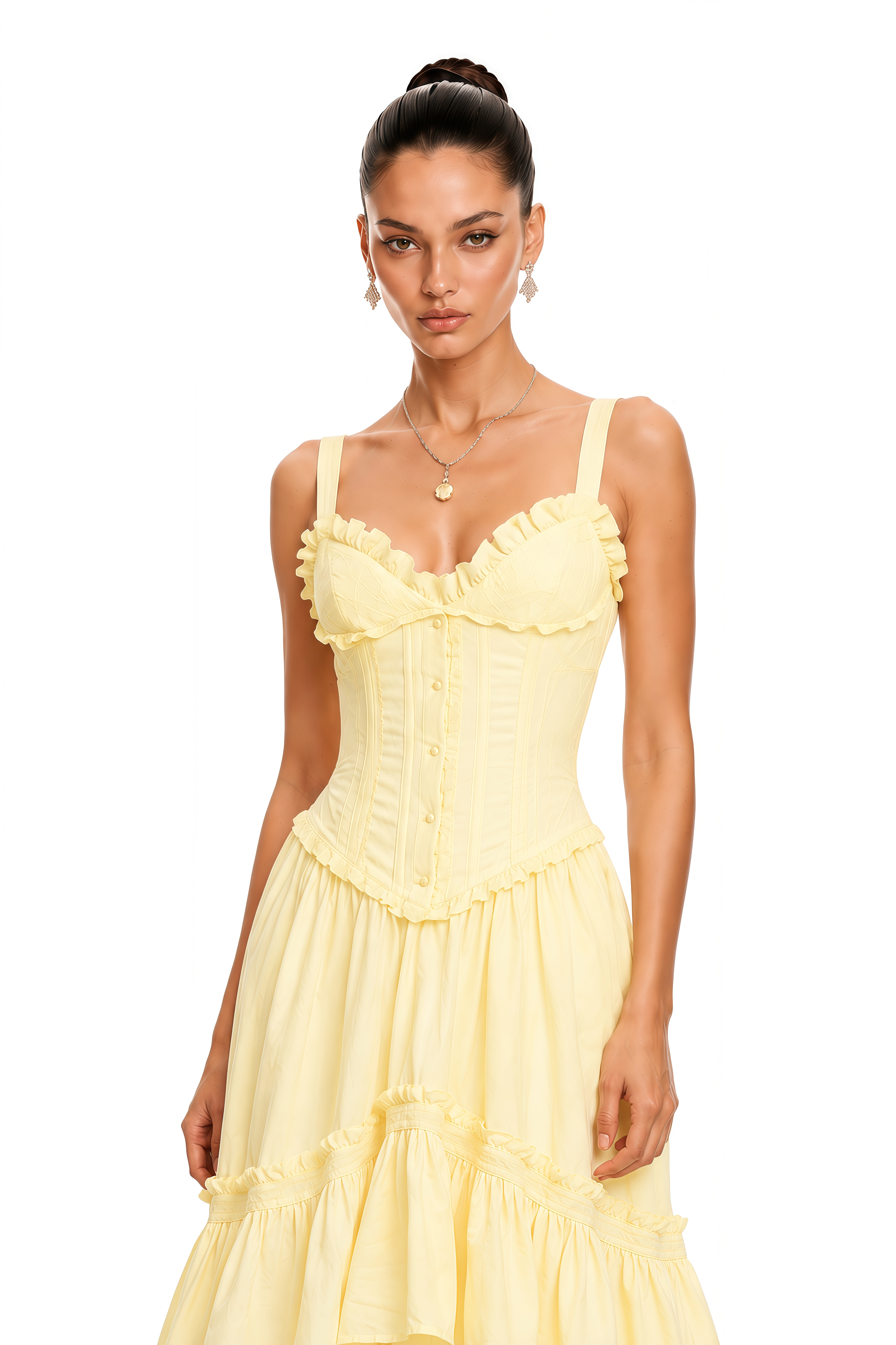 Leighton Yellow Layered Ruffle Midi Dress