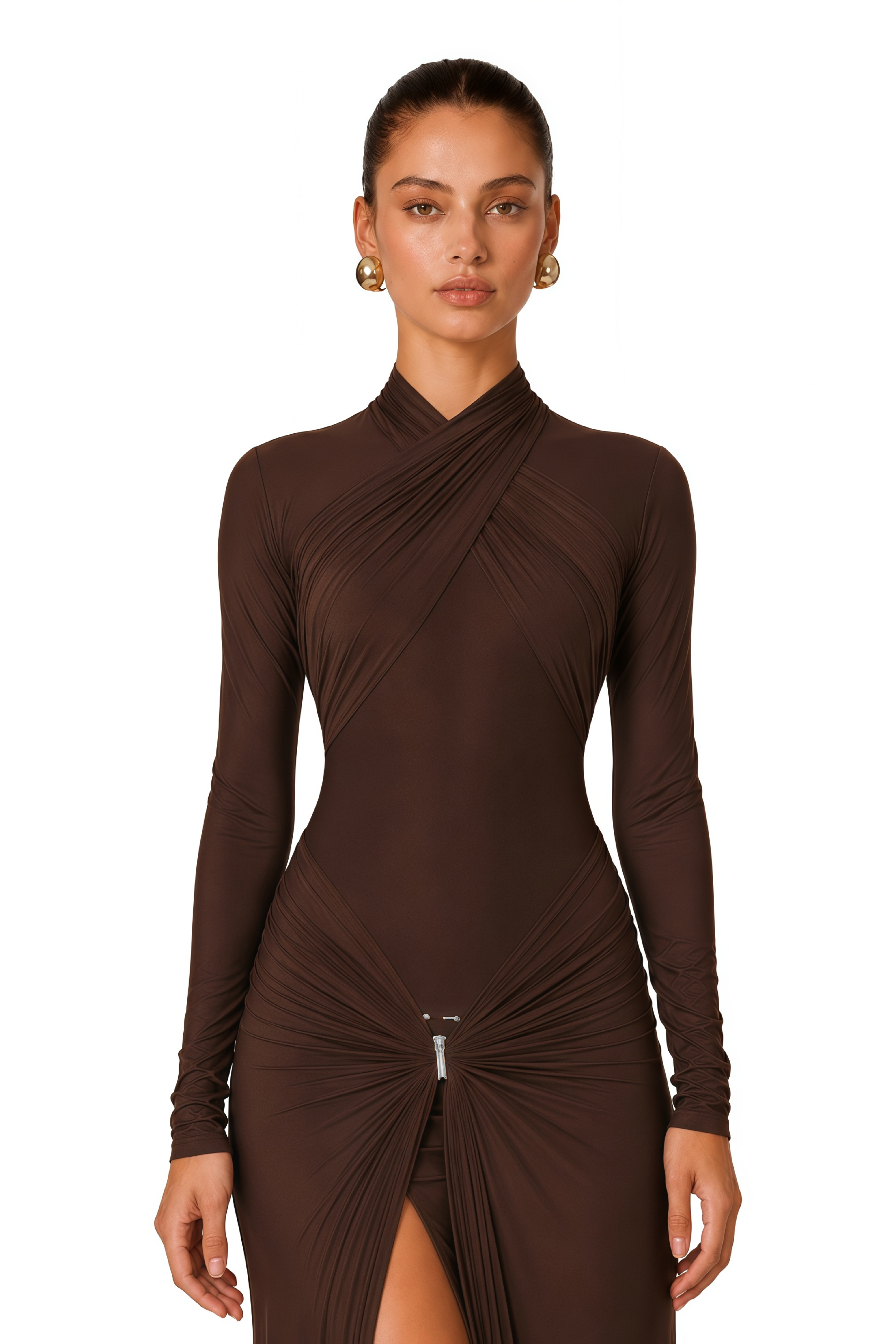 Lena Chocolate Brown Cross Front Maxi Dress