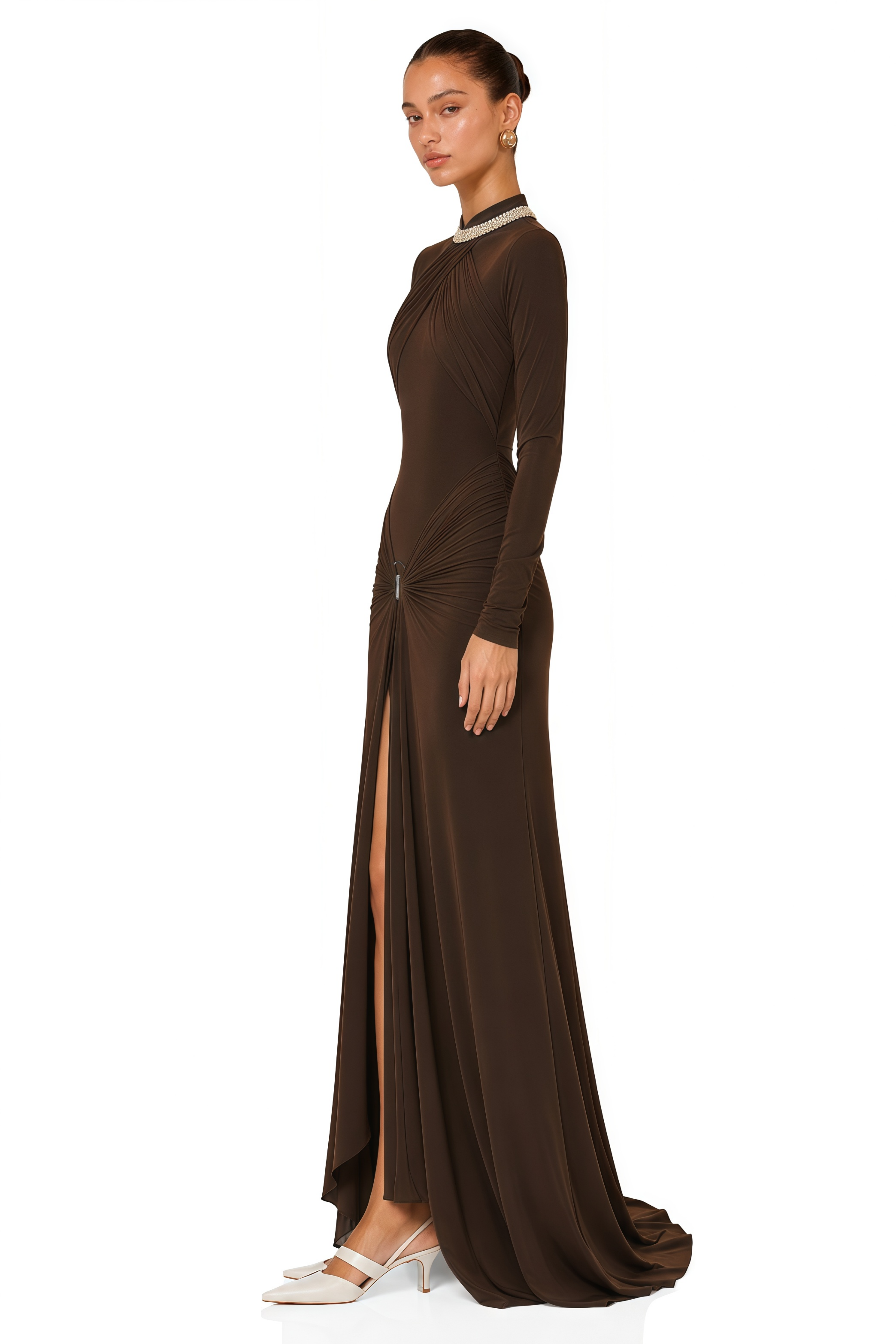 Lena Chocolate Brown Cross Front Maxi Dress