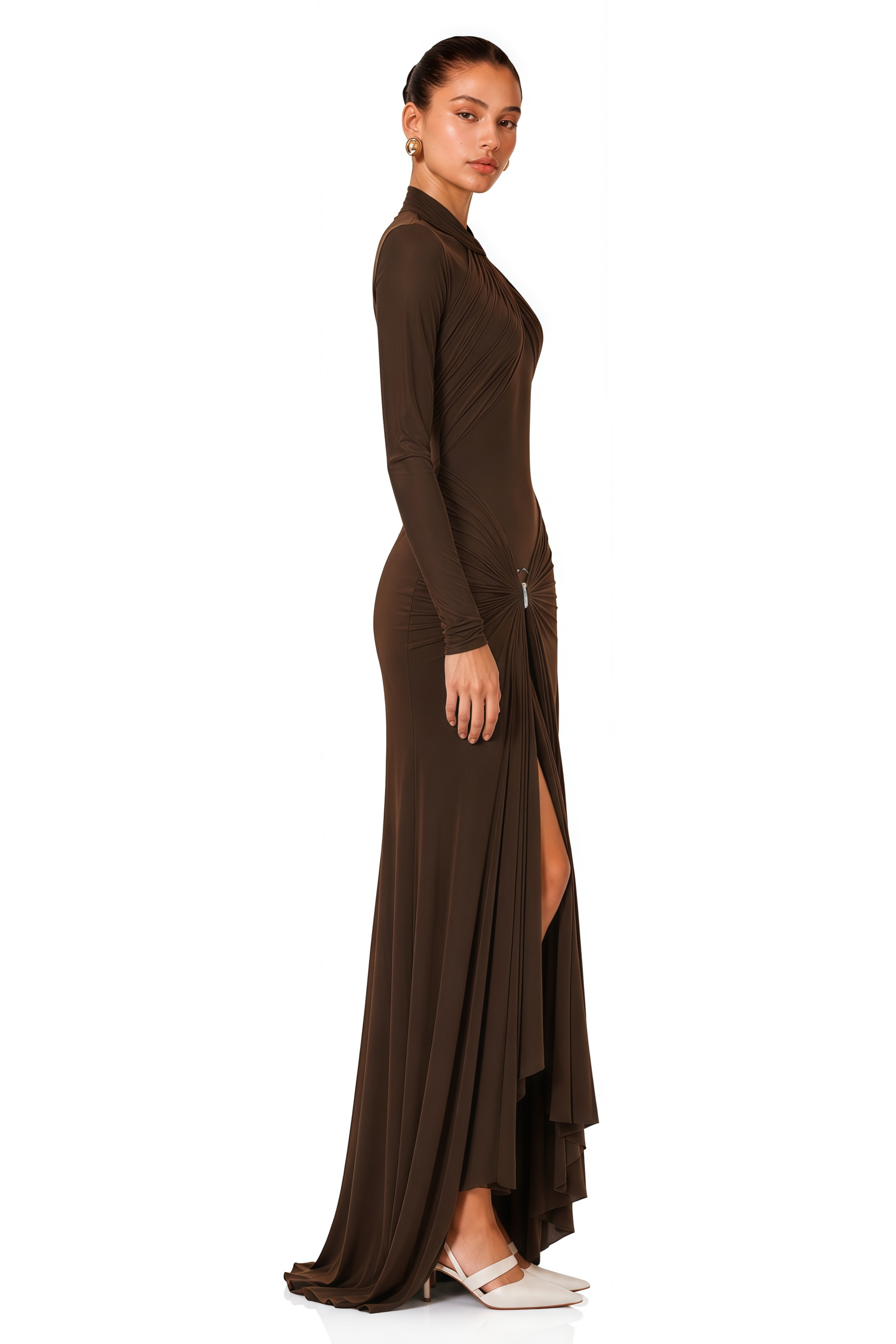 Lena Chocolate Brown Cross Front Maxi Dress