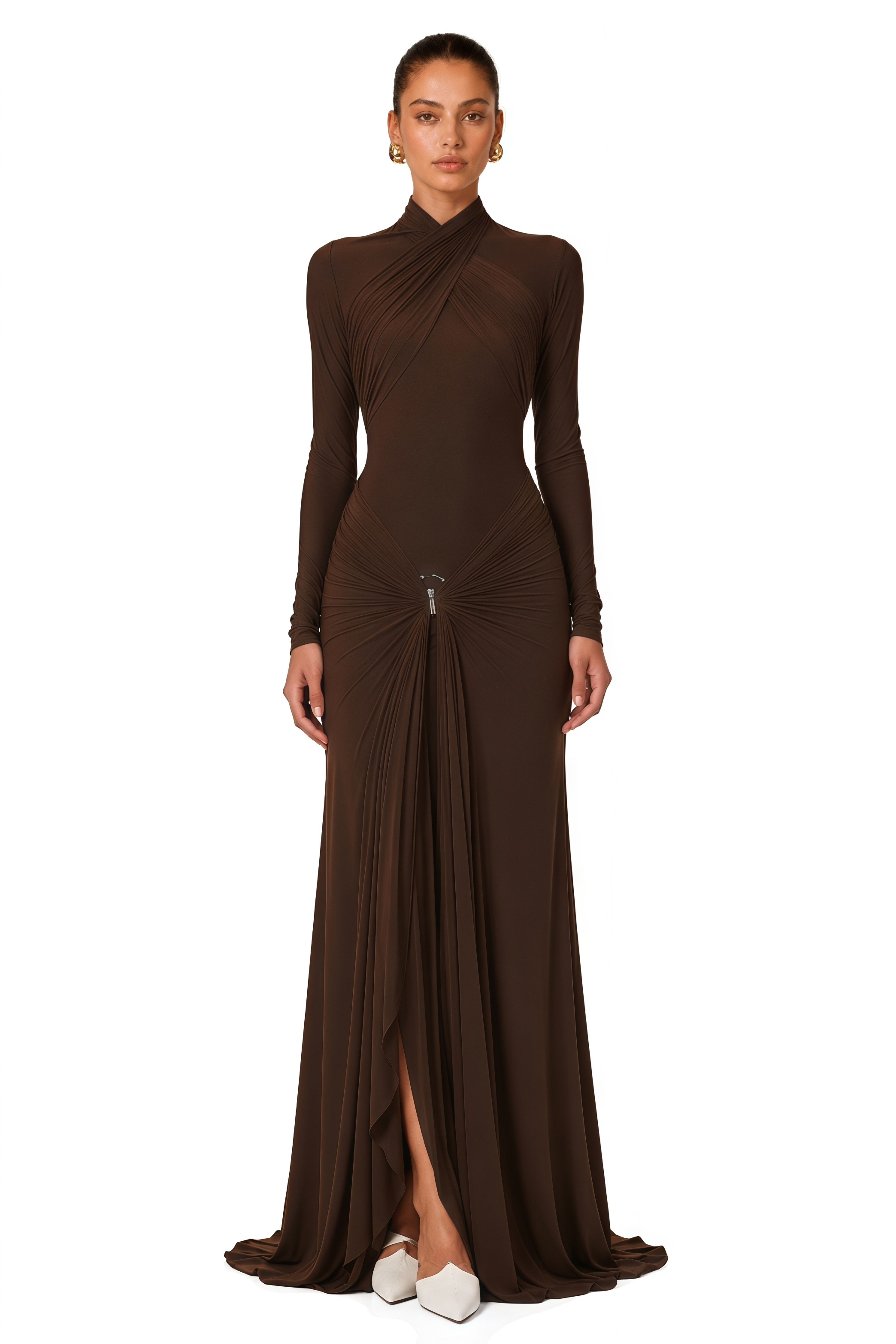 Lena Chocolate Brown Cross Front Maxi Dress