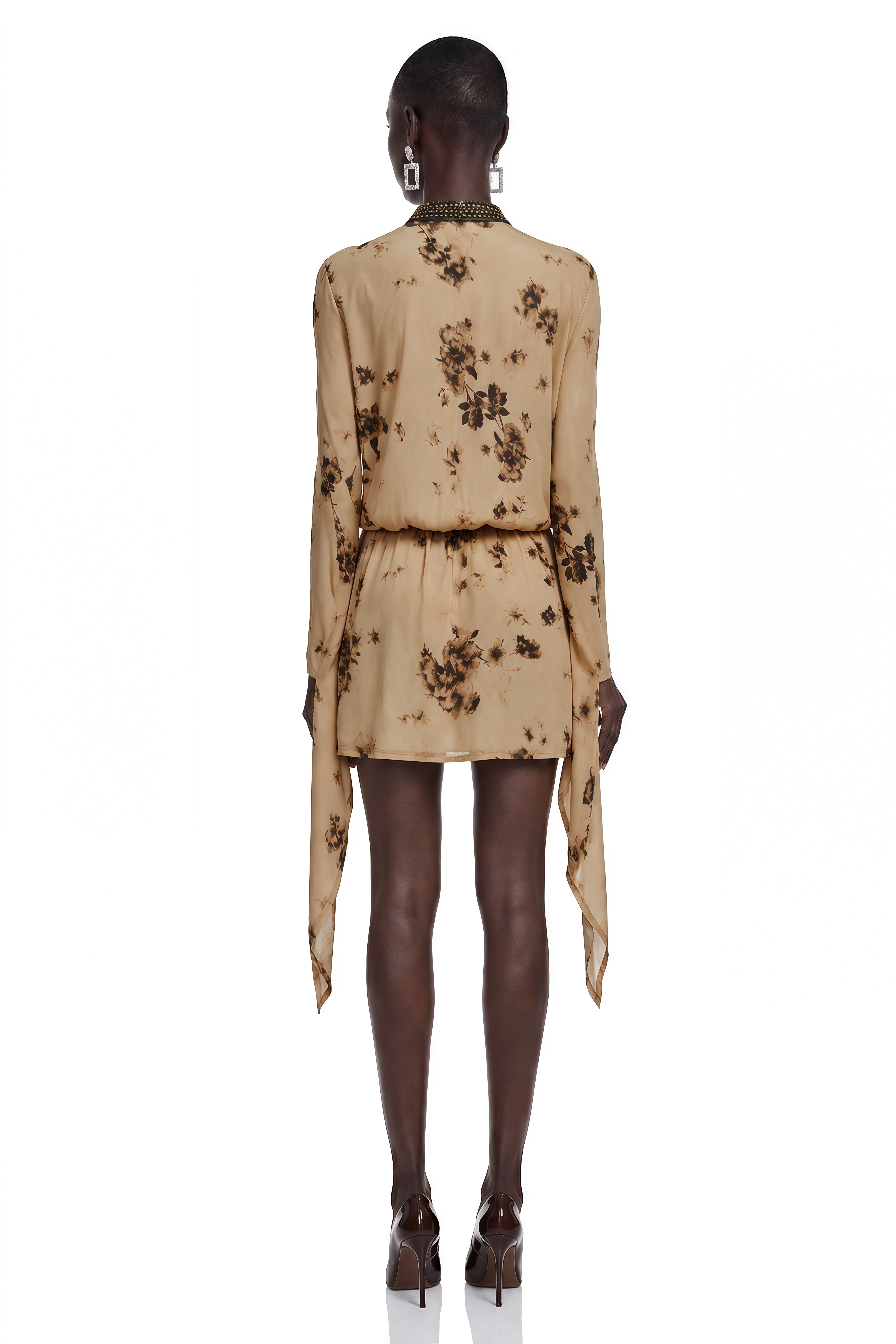 Leona Yellow Floral Print Cape Sleeve Mini Dress