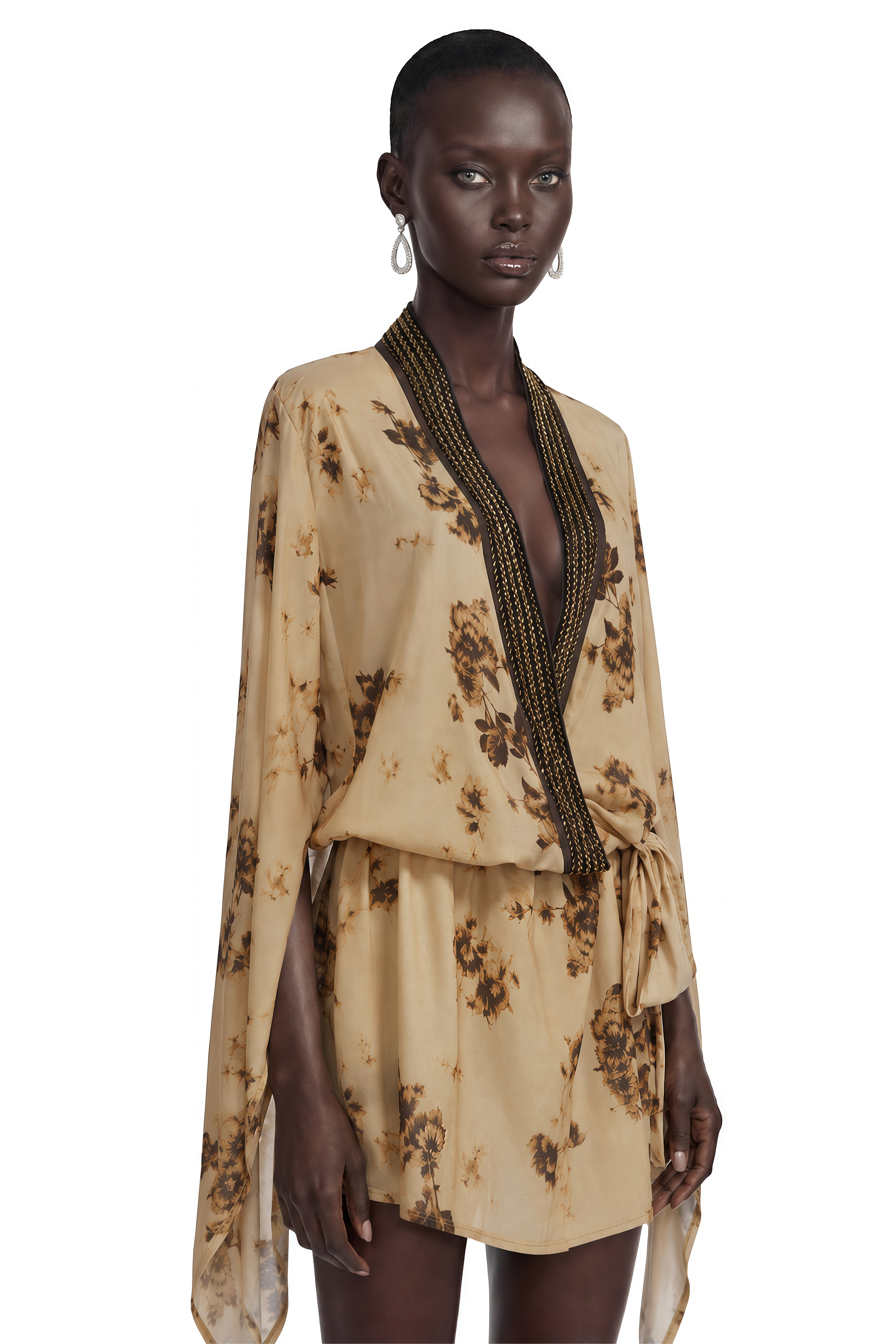 Leona Yellow Floral Print Cape Sleeve Mini Dress