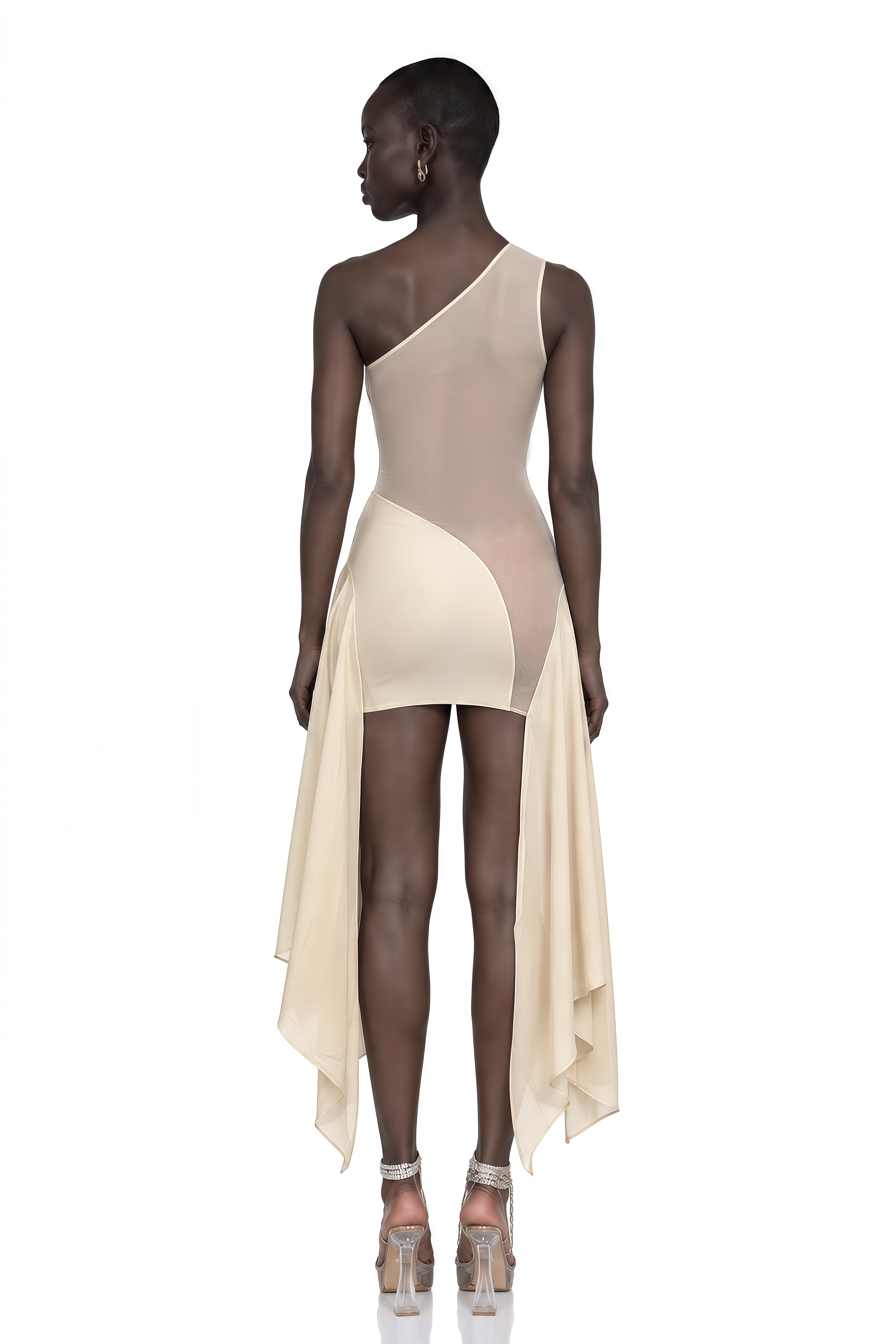 Leonie Khaki Asymmetrical Sheer Cut-Out Mini Dress