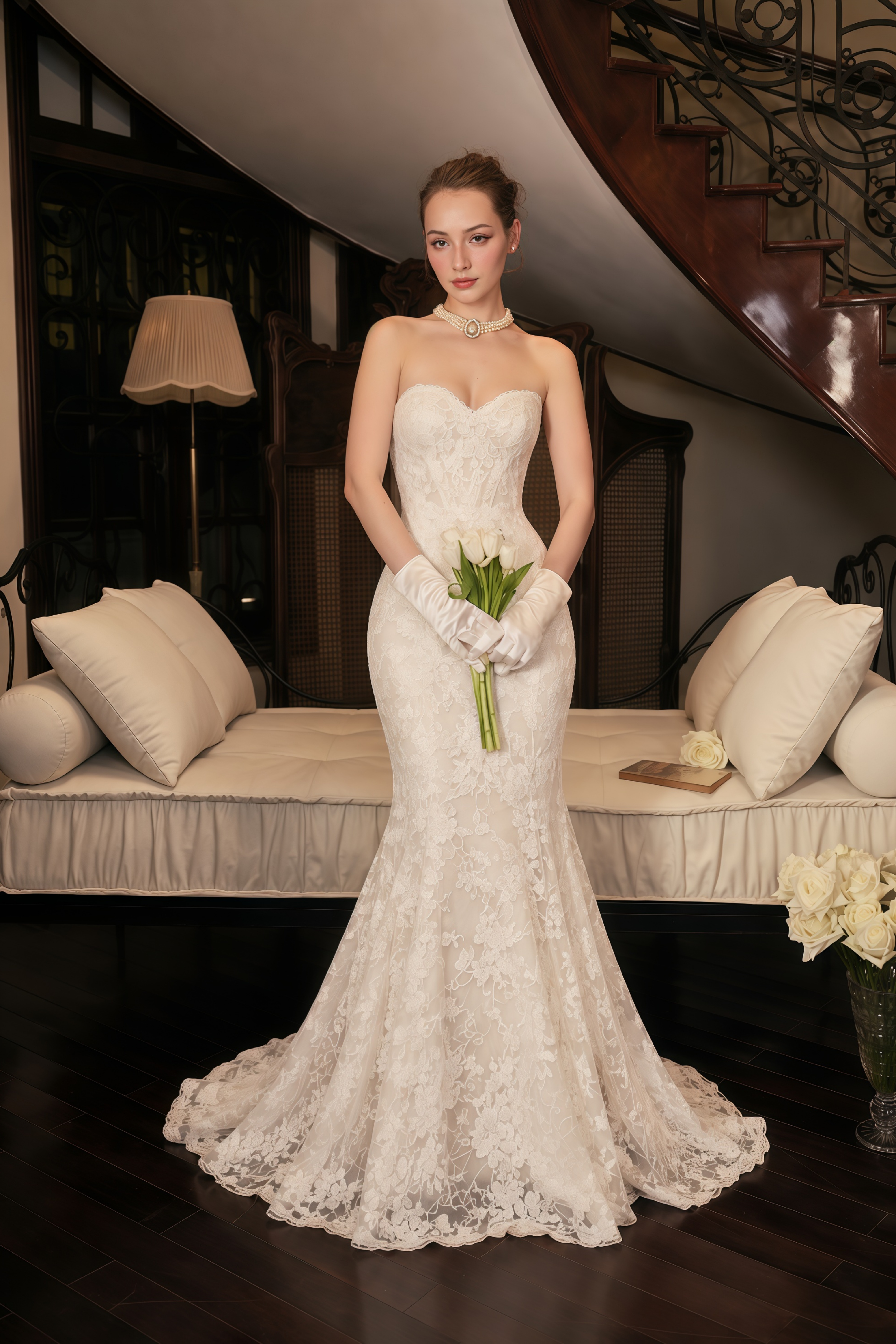 Leonie Ivory Lace Strapless Corset Top & Mermaid Skirt Set