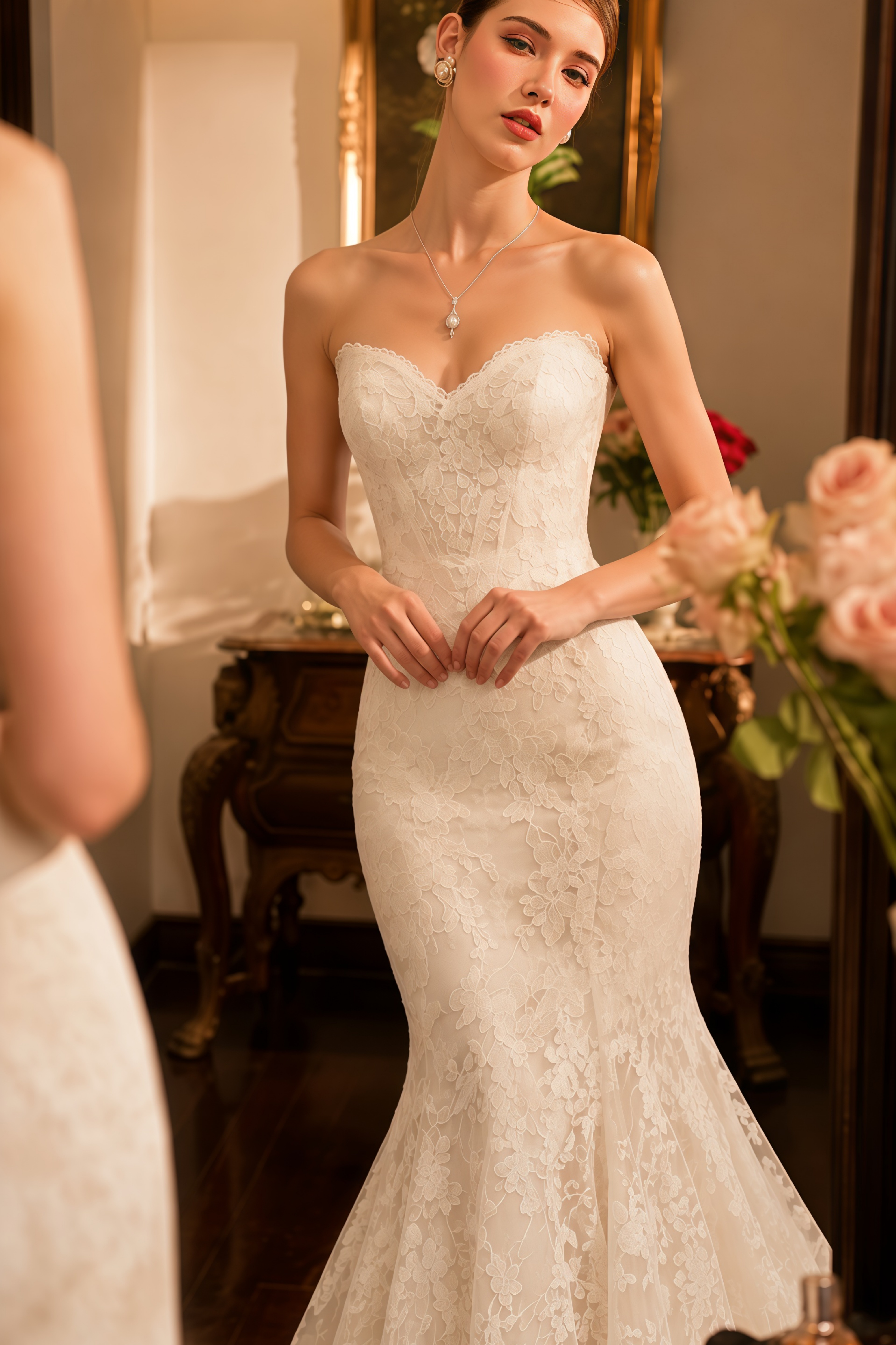 Leonie Ivory Lace Strapless Corset Top & Mermaid Skirt Set
