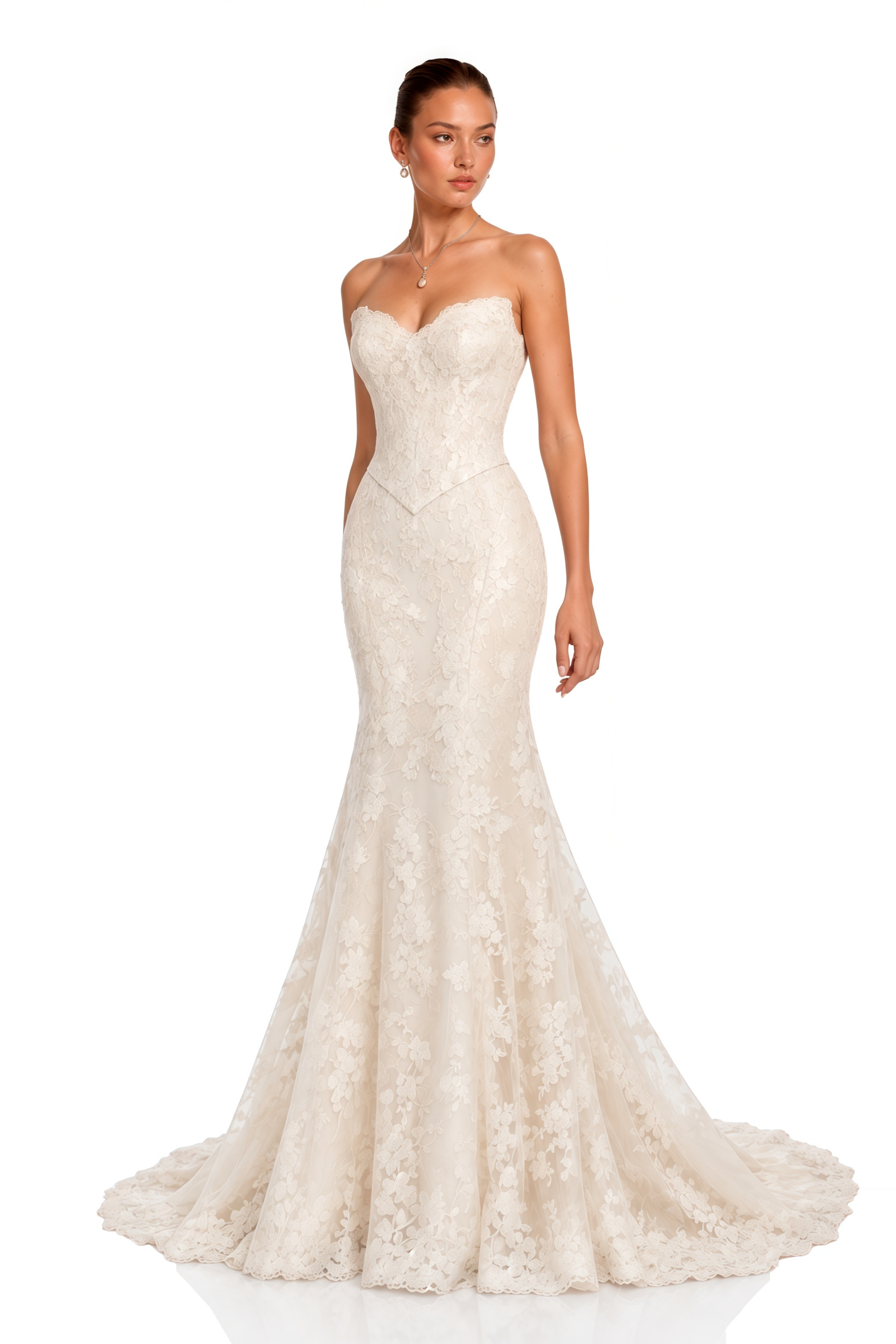 Leonie Neutral Lace Strapless Corset Top & Mermaid Skirt Set