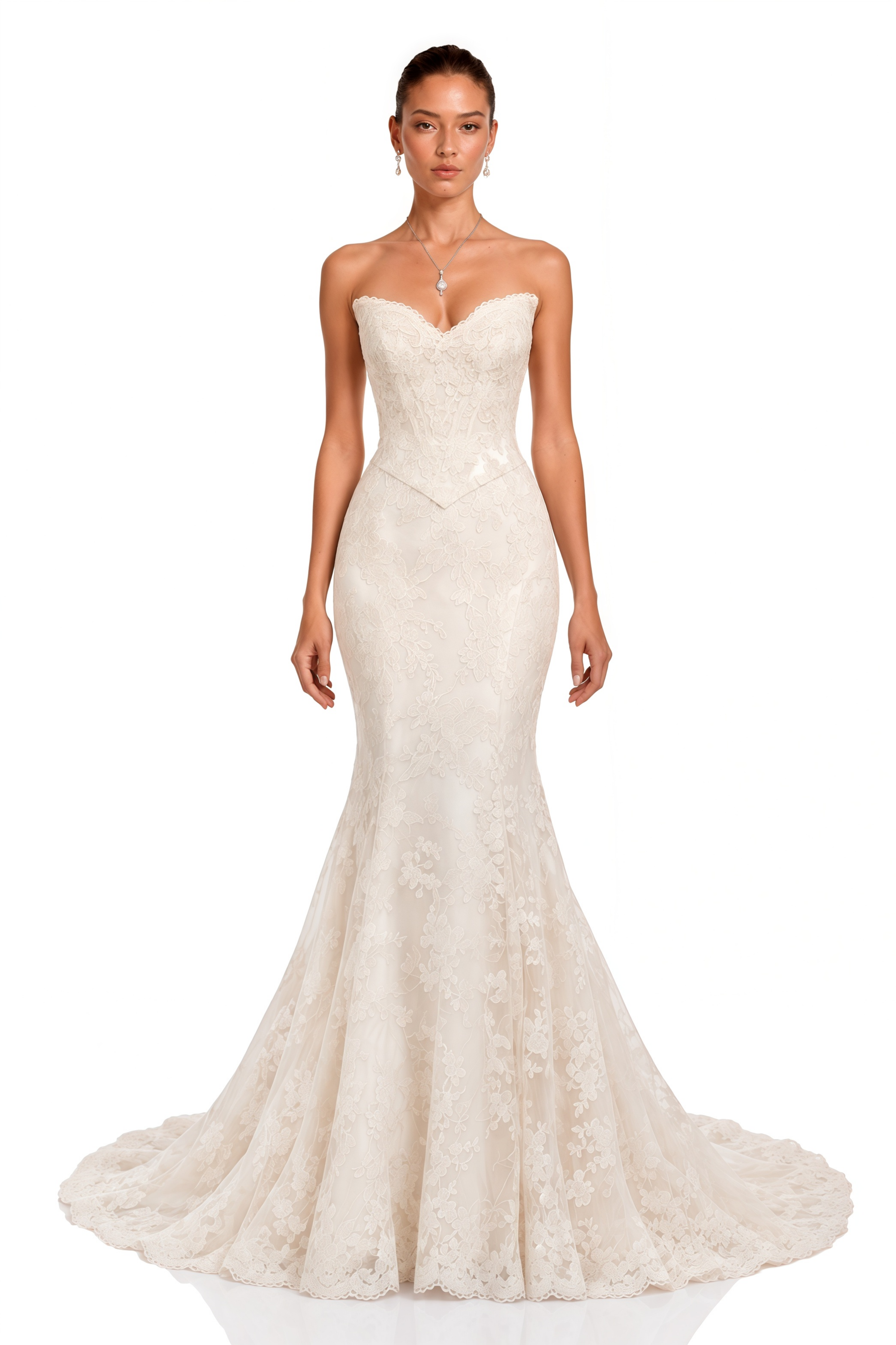 Leonie Neutral Lace Strapless Corset Top & Mermaid Skirt Set