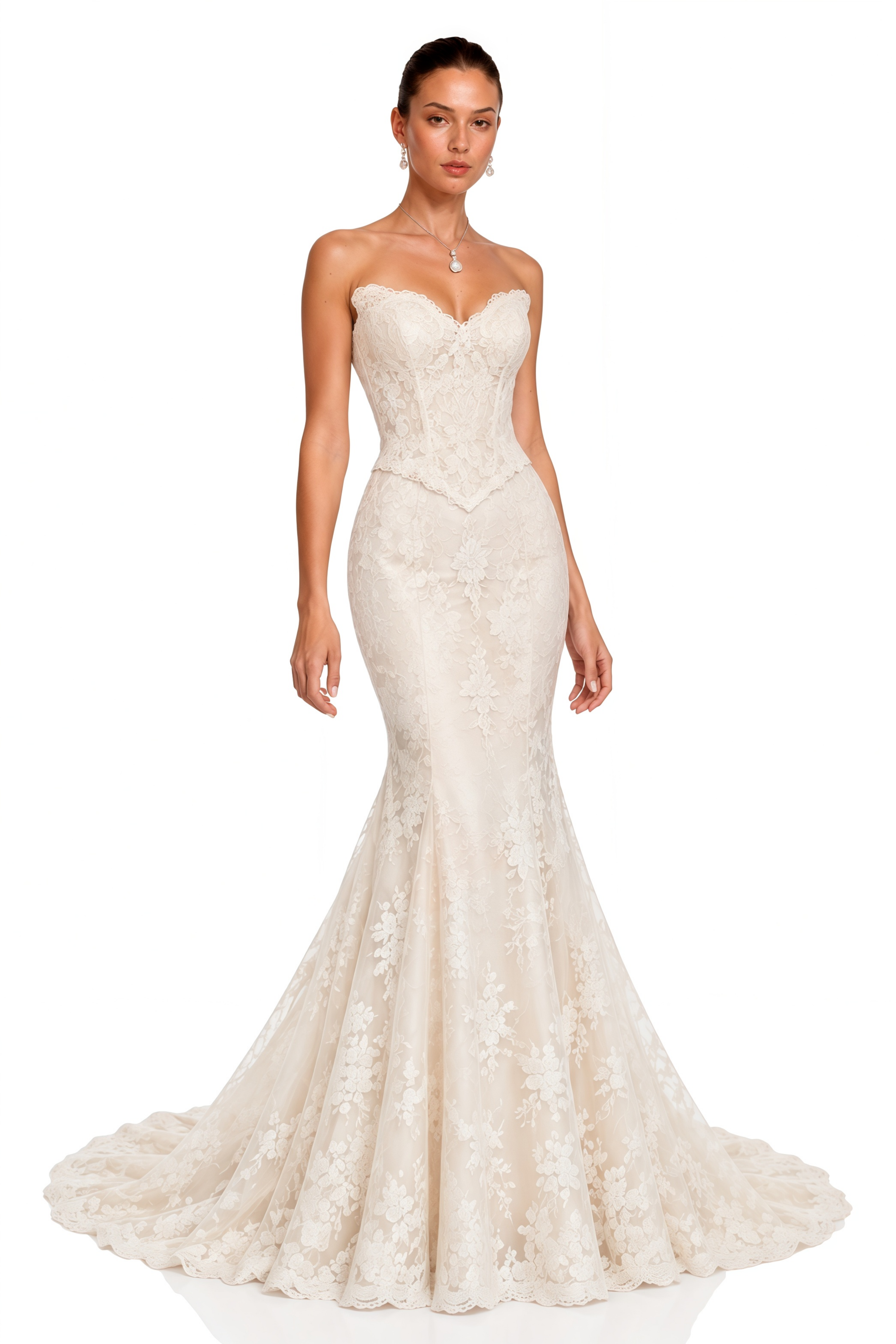 Leonie Neutral Lace Strapless Corset Top & Mermaid Skirt Set