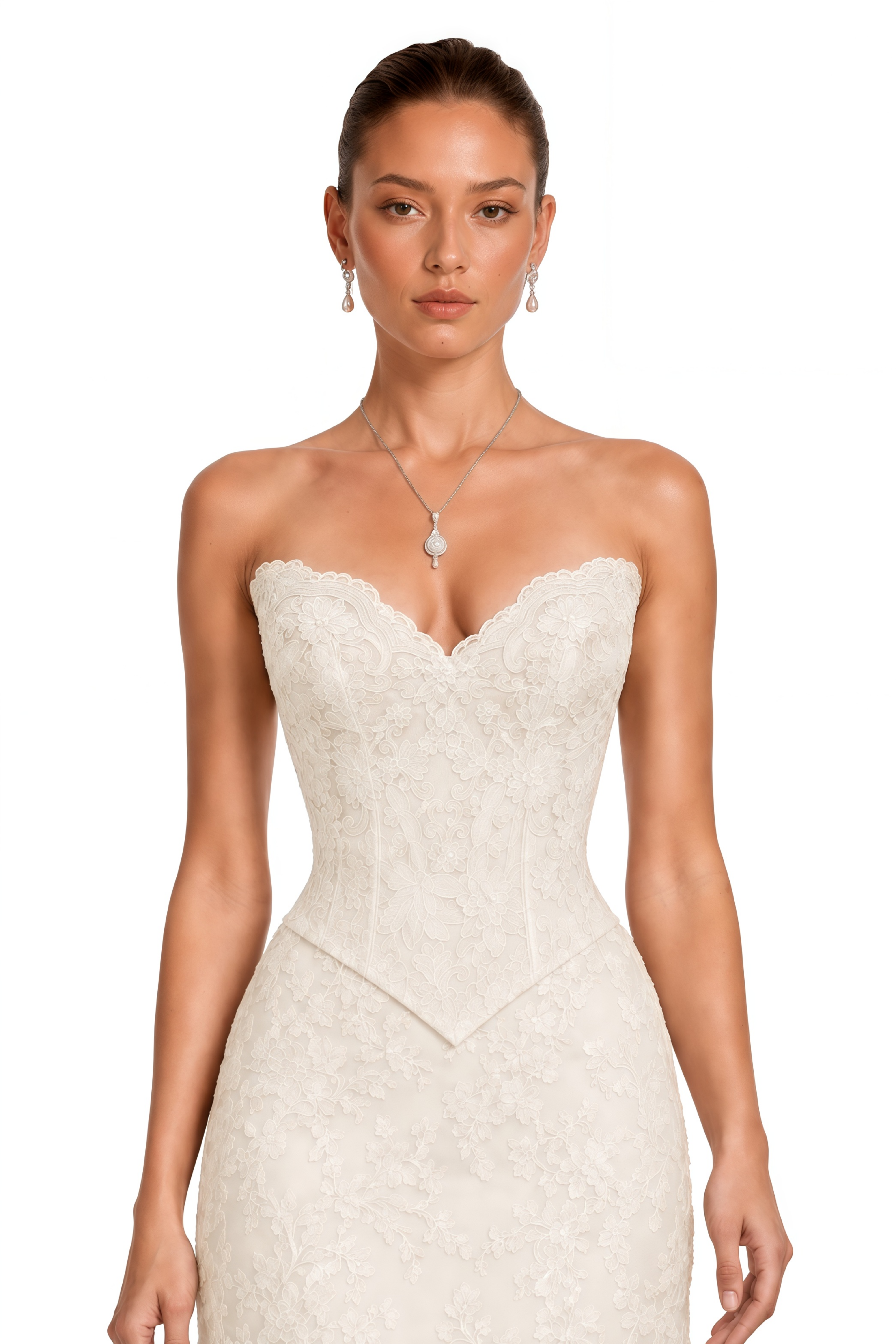 Leonie Neutral Lace Strapless Corset Top & Mermaid Skirt Set