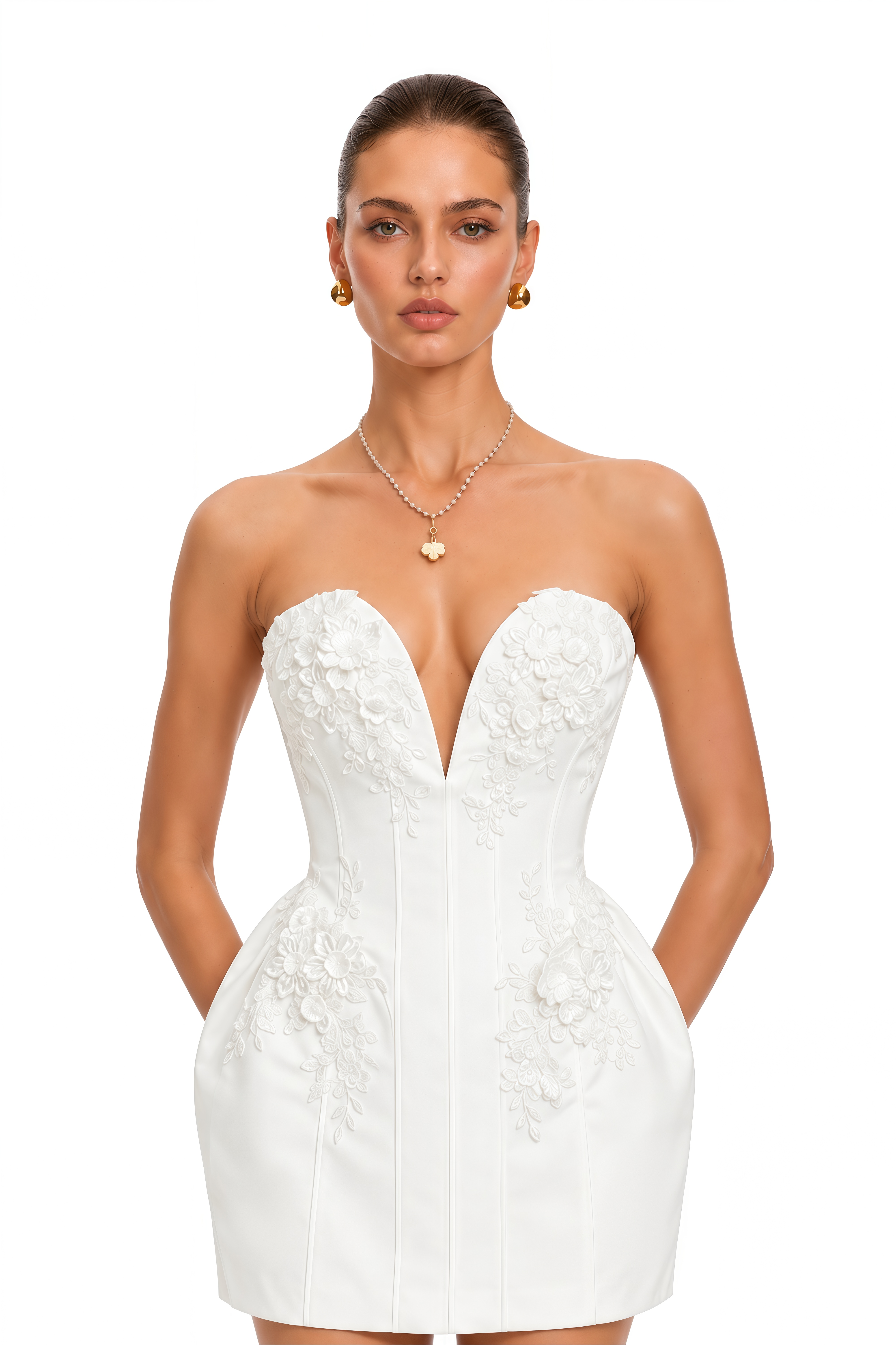 Leonora White 3D Floral Corset Mini Dress
