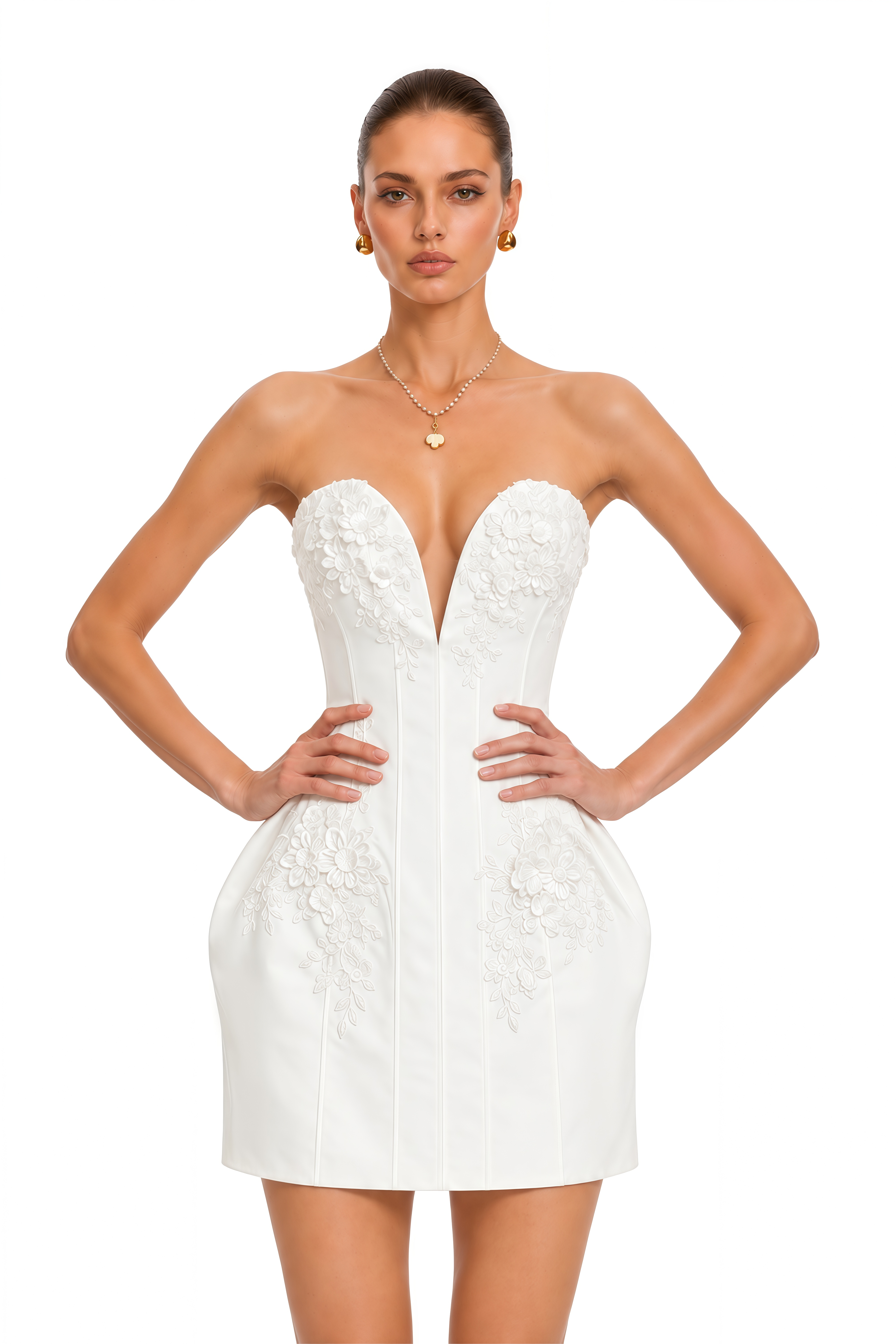 Leonora White 3D Floral Corset Mini Dress