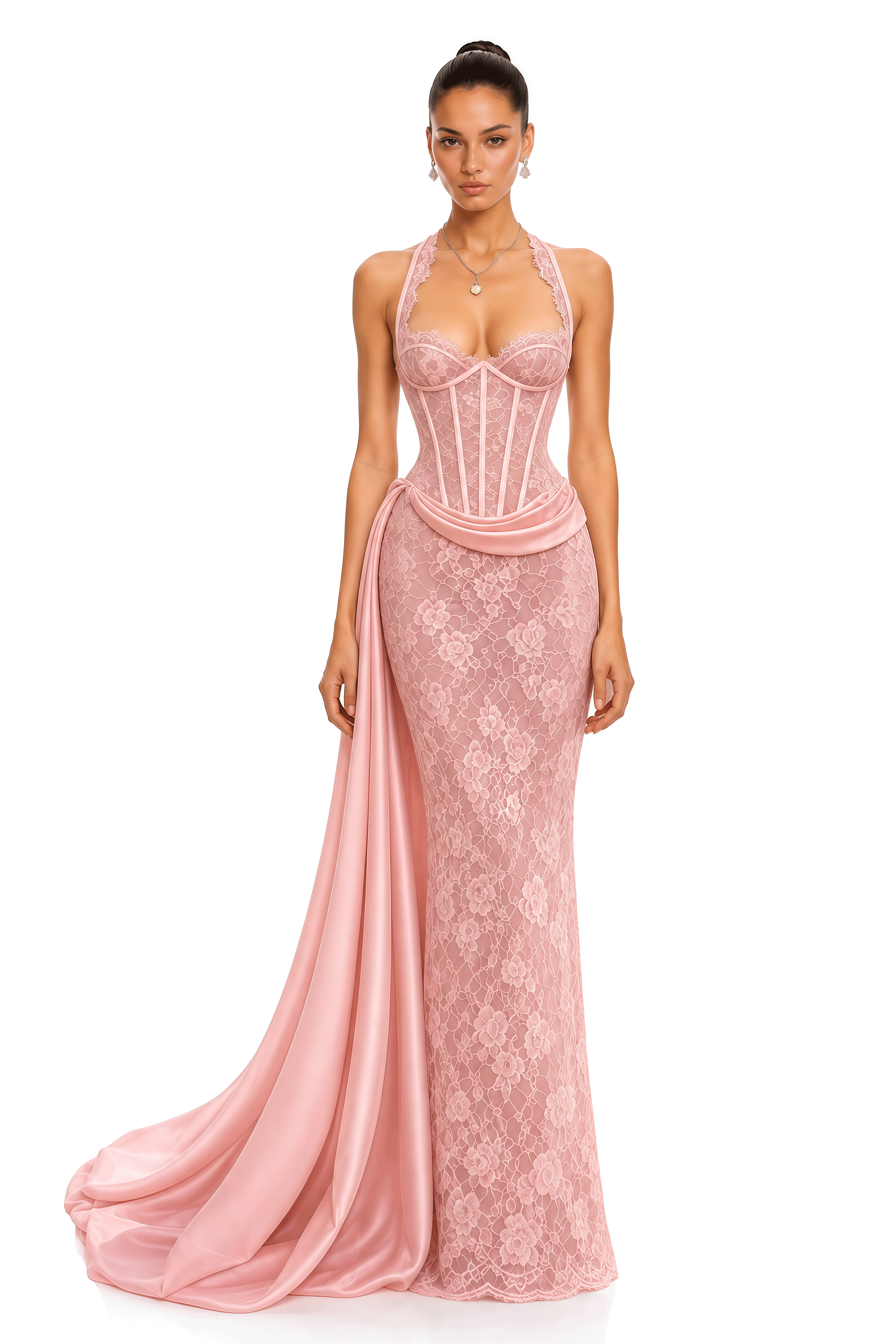 Leyana Pink Lace Corset Mermaid Maxi Dress