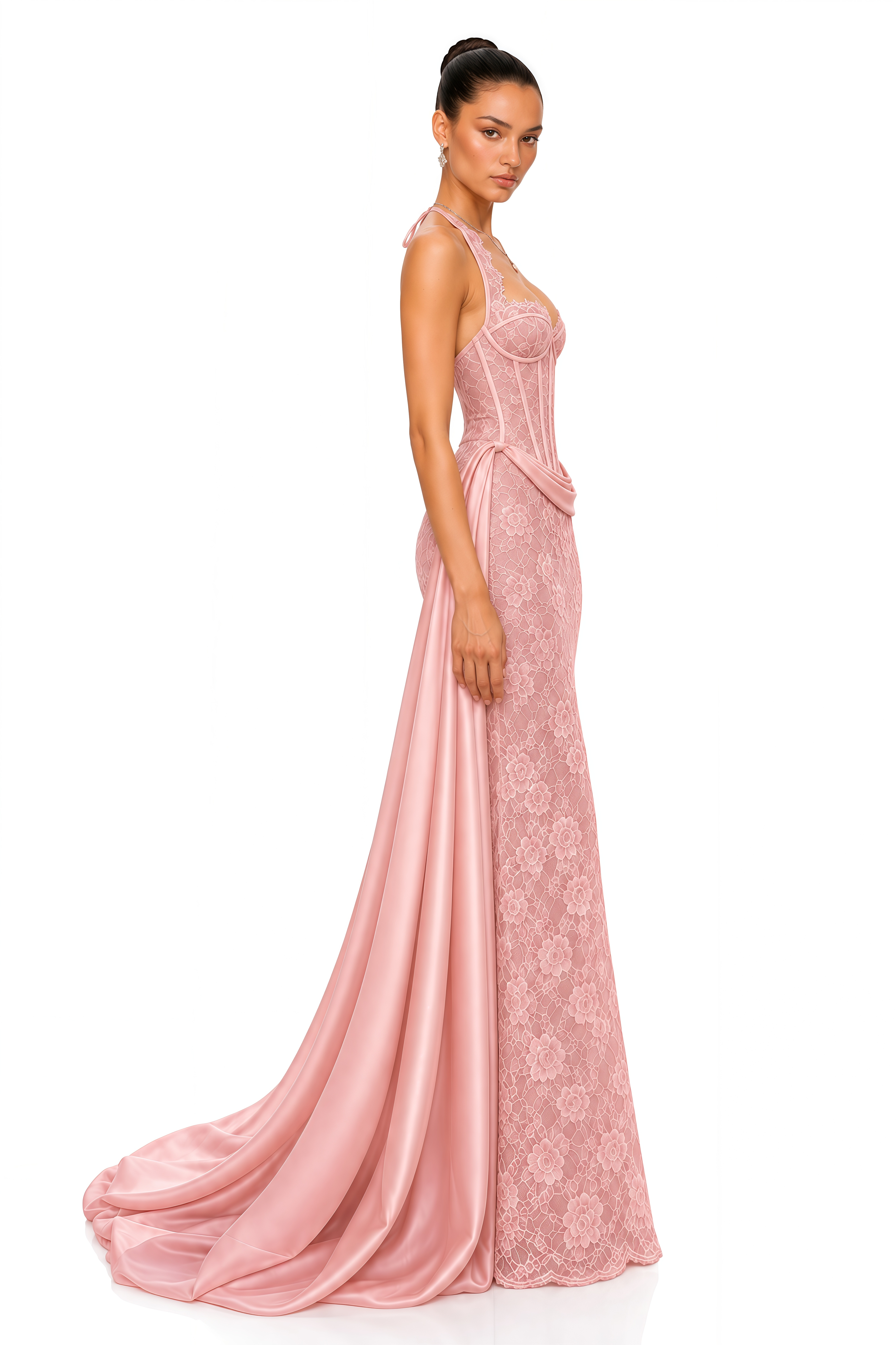 Leyana Pink Lace Corset Mermaid Maxi Dress