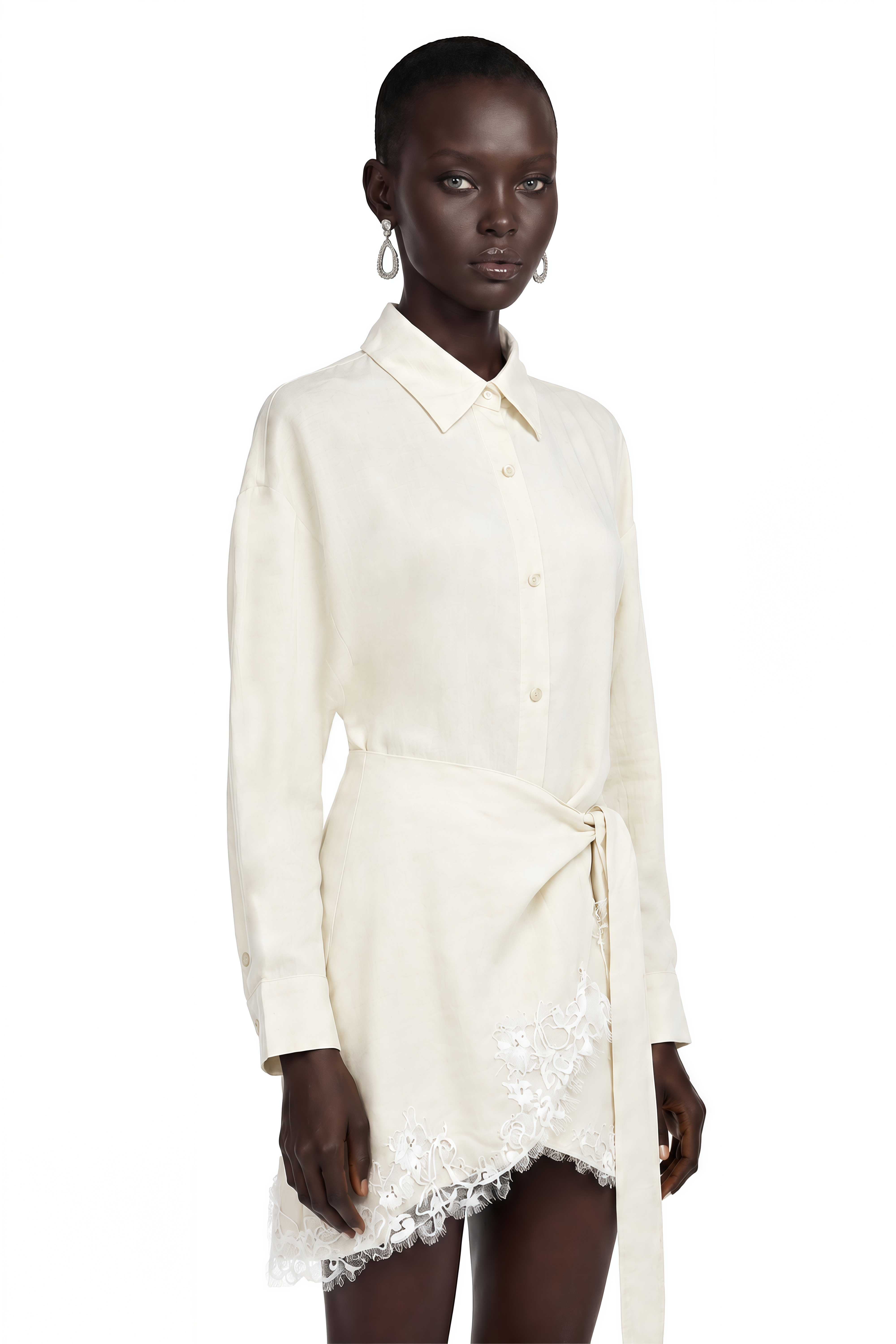 Leyla Neutral Lace Shirt & Self-Tie Skirt Set