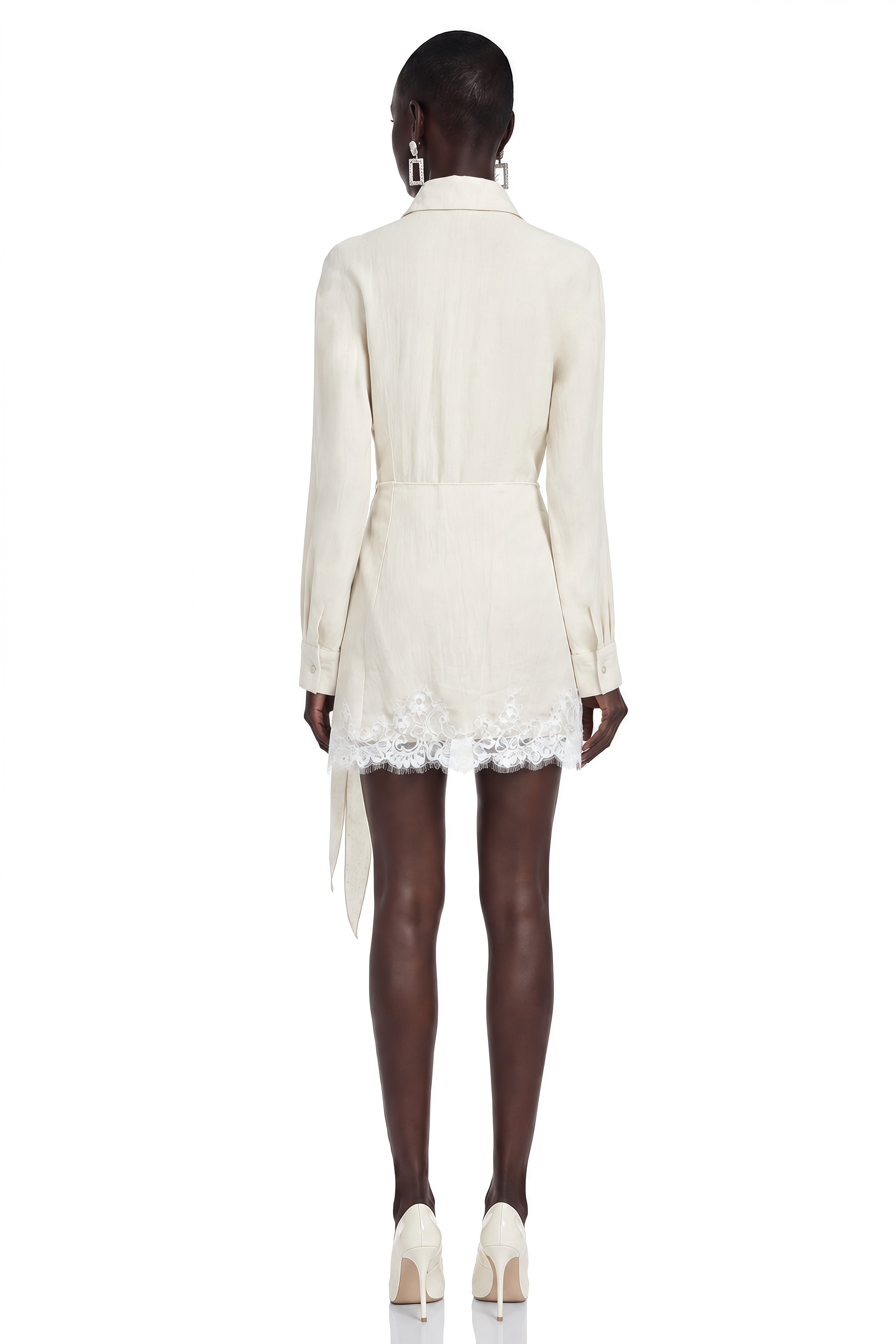 Leyla Neutral Lace Shirt & Self-Tie Skirt Set