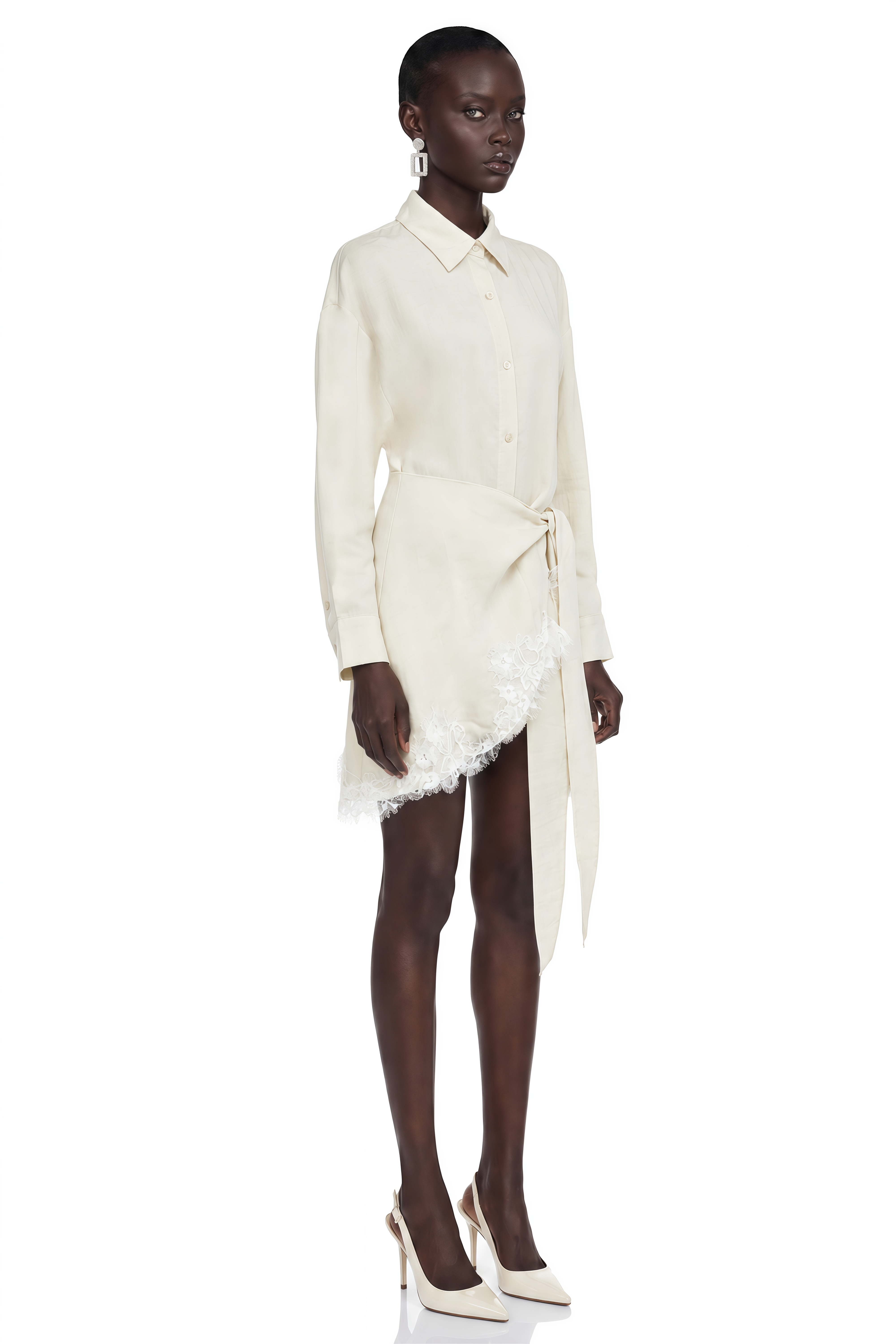 Leyla Neutral Lace Shirt & Self-Tie Skirt Set