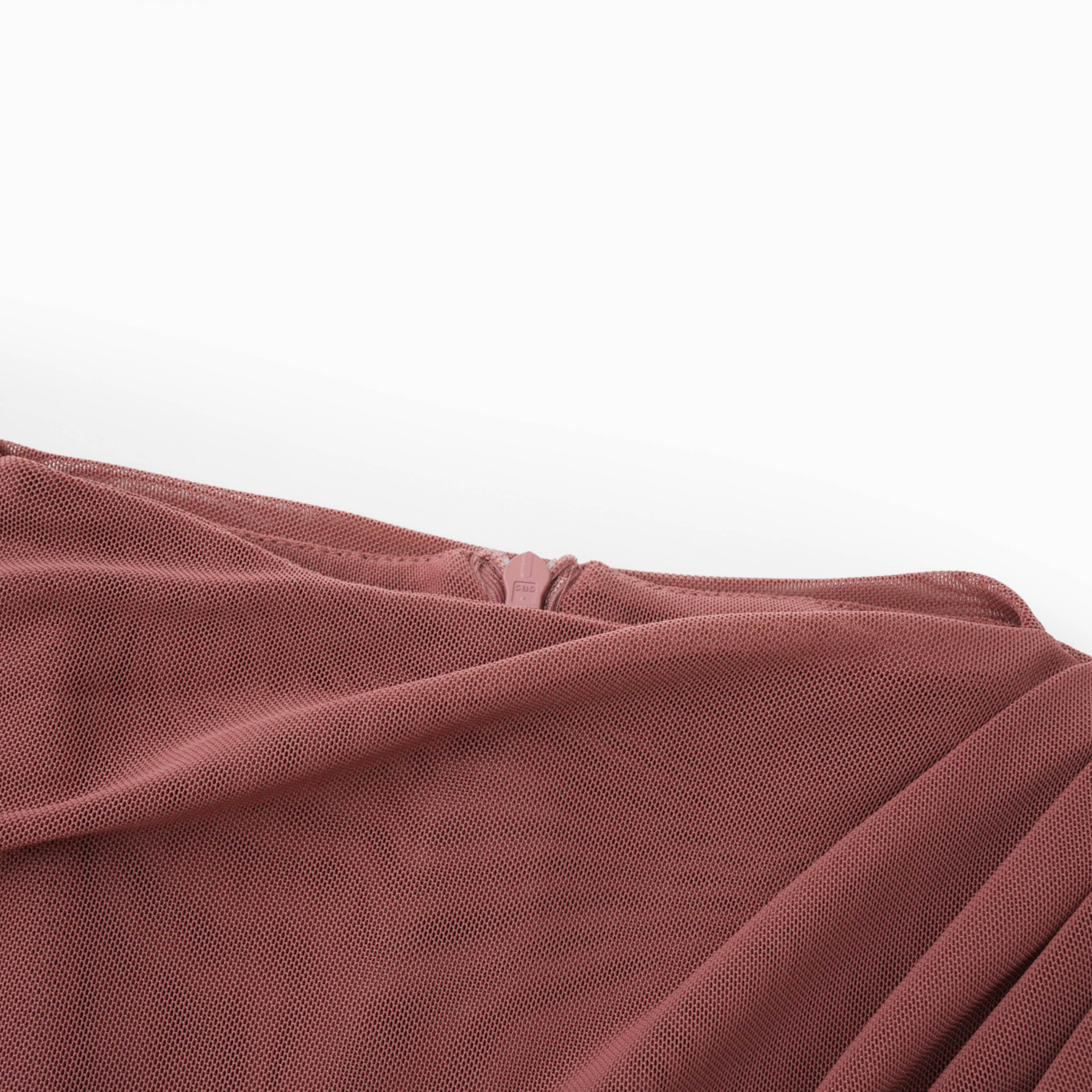 Dusty rose draped one-shoulder gown with center ruching