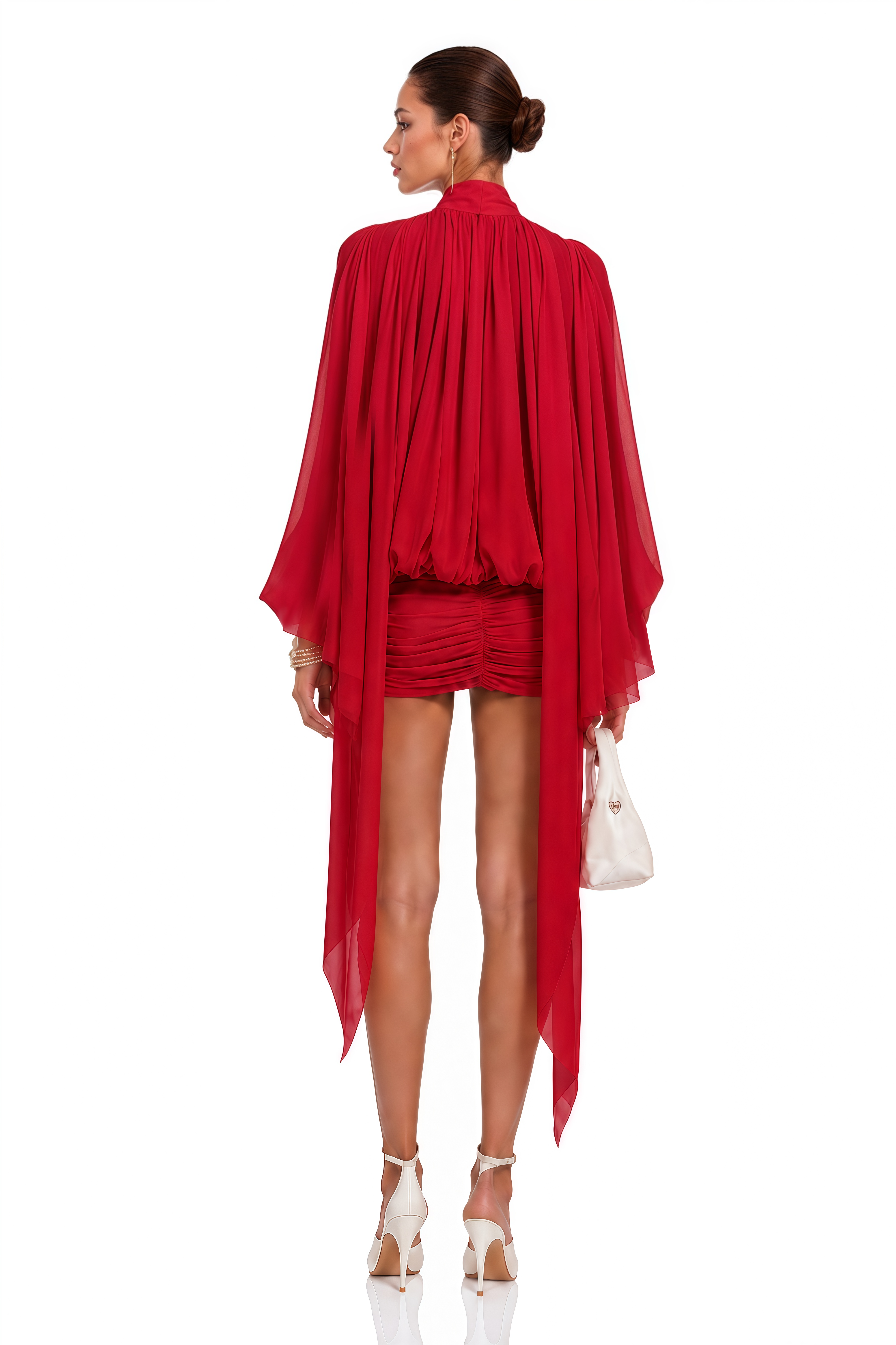 Liliane Red Draped Cape Sleeve Mini Dress
