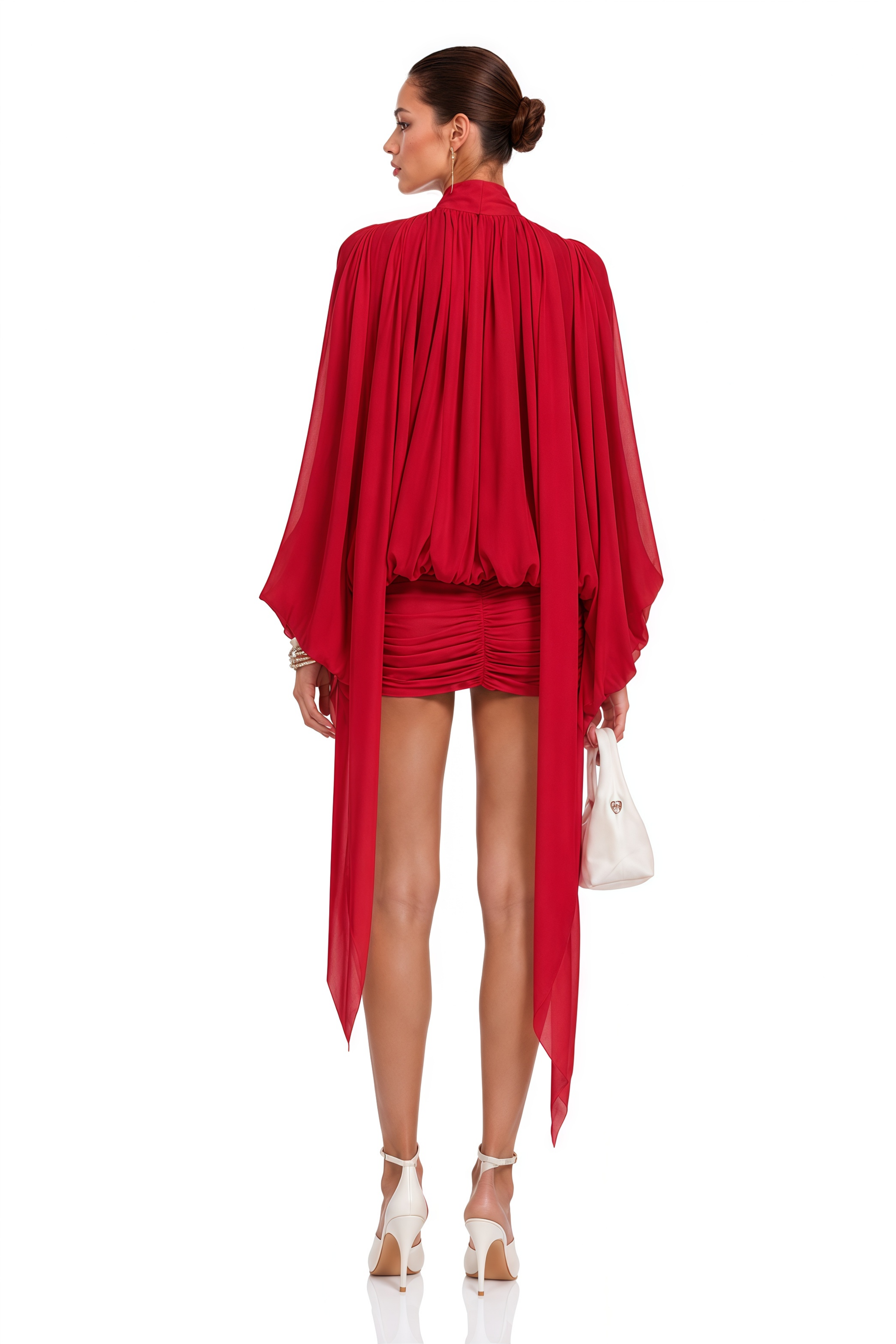 Liliane Red Draped Cape Sleeve Mini Dress