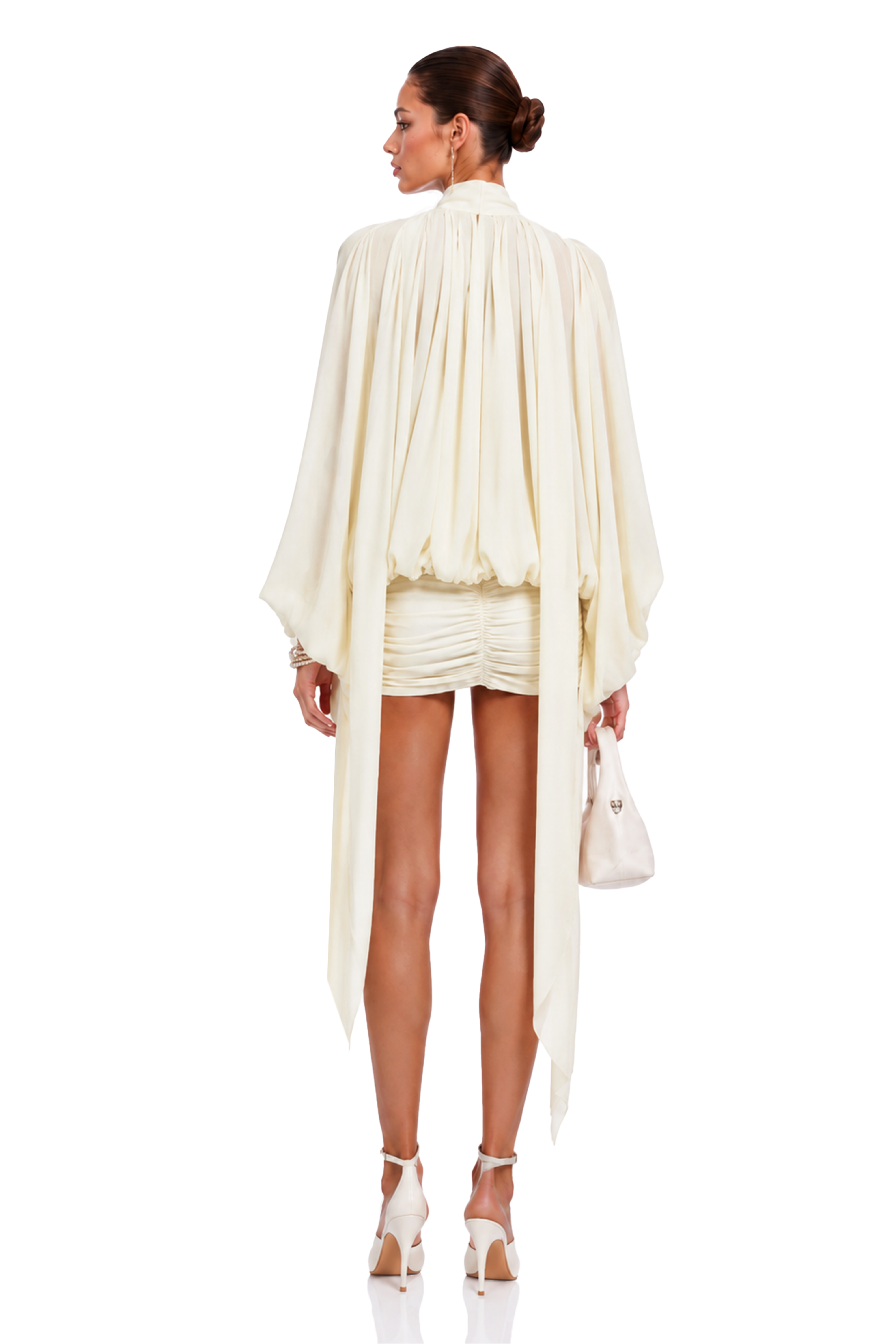 Liliane White Draped Cape Sleeve Mini Dress