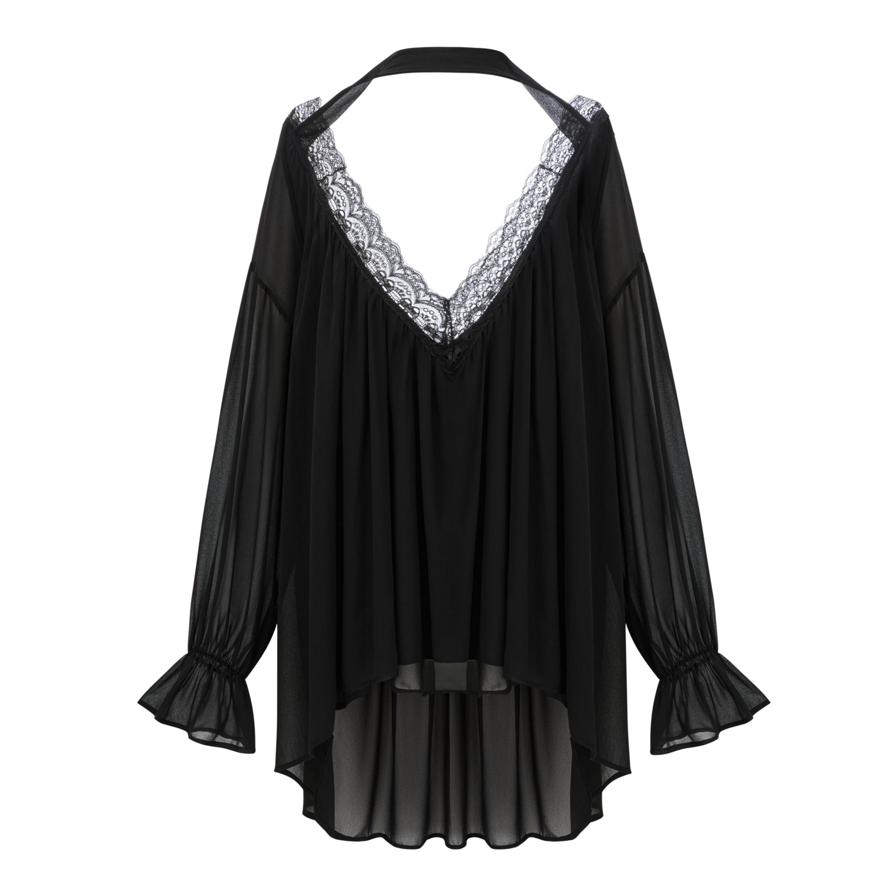 Lilou Black Plunge Neck Lace Mini Dress