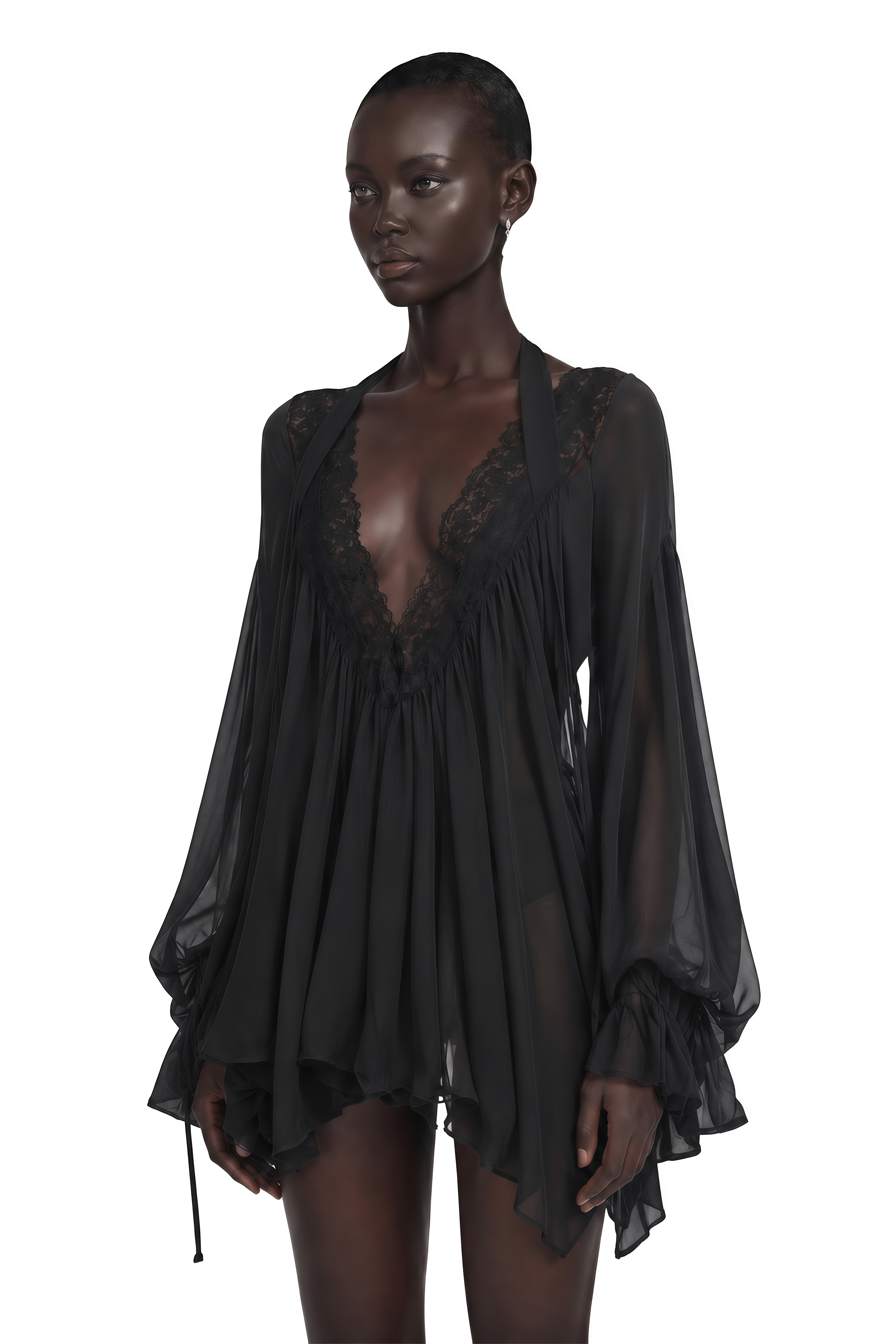 Lilou Black Plunge Neck Lace Mini Dress