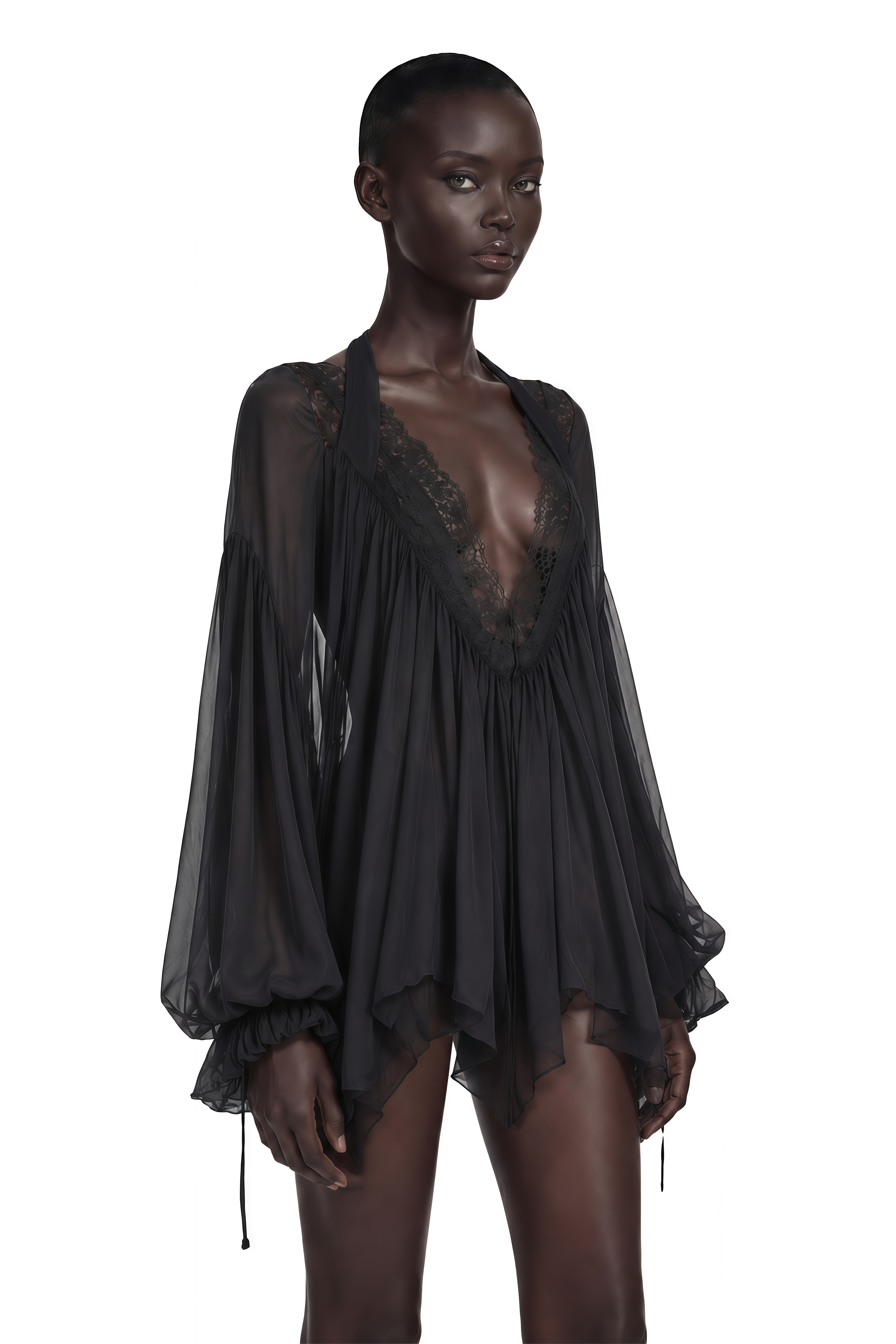 Lilou Black Plunge Neck Lace Mini Dress