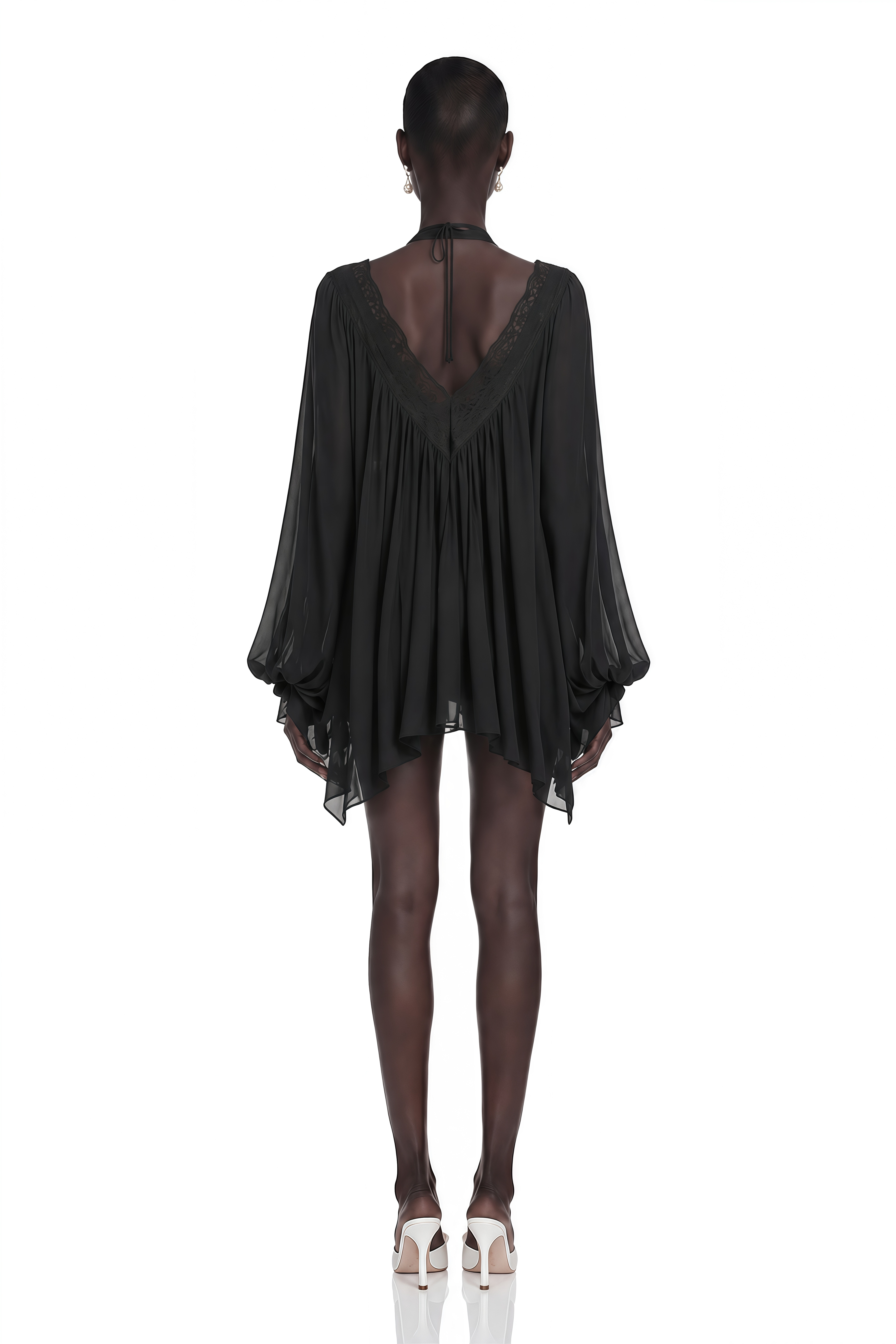 Lilou Black Plunge Neck Lace Mini Dress