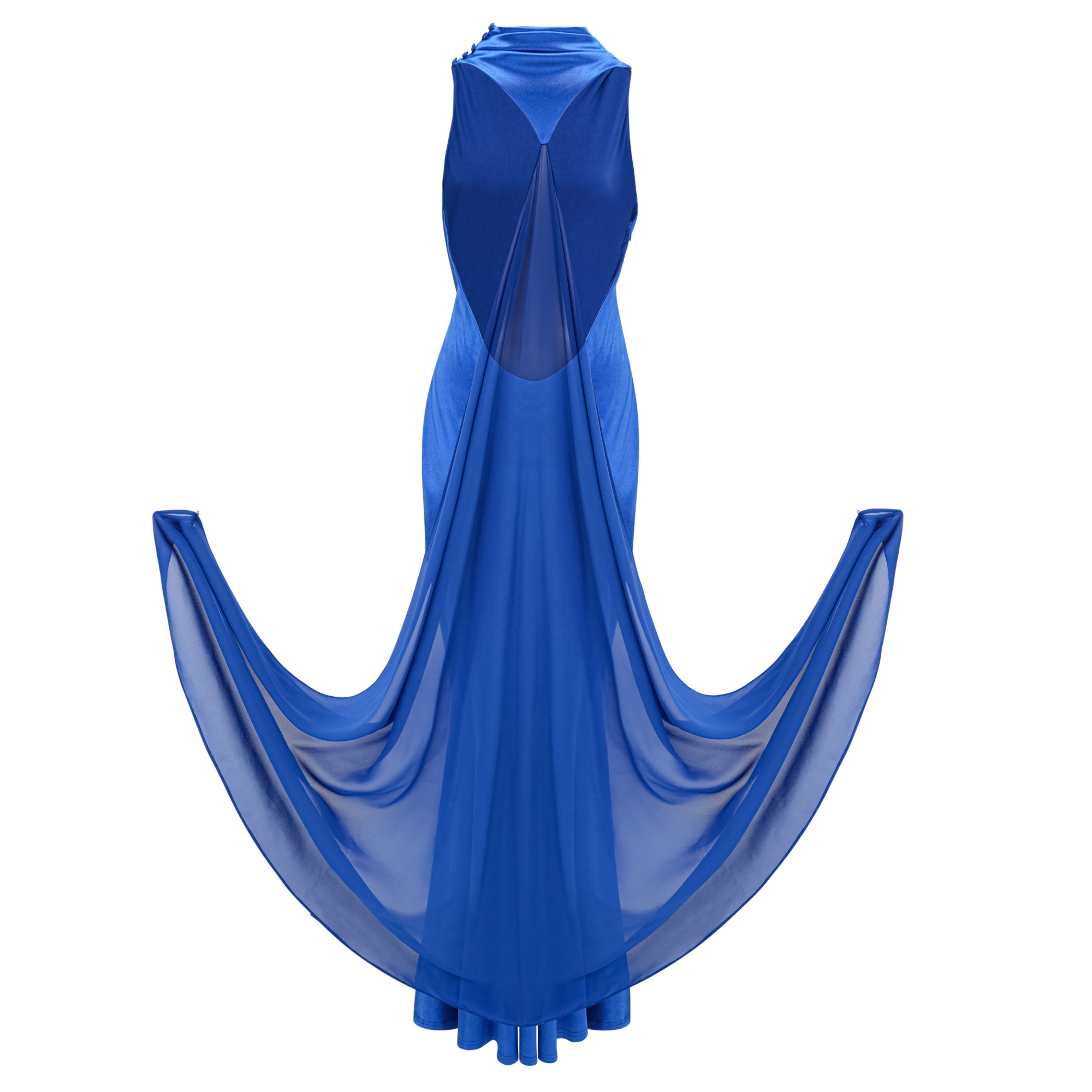 Lilou Blue Backless Satin Maxi Dress with Chiffon Drape