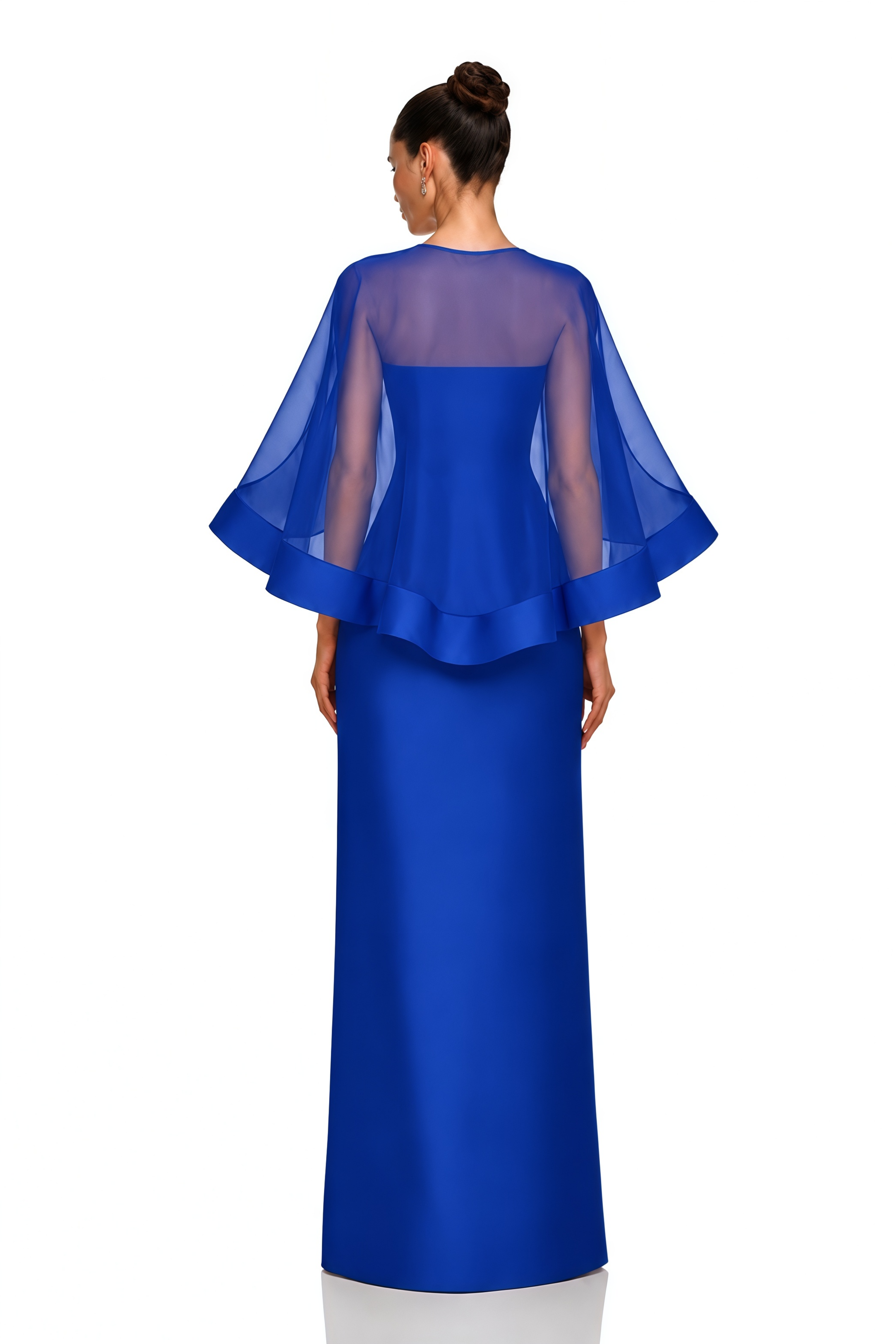 Linette Royal Blue Cape Sleeve Satin Maxi Dress