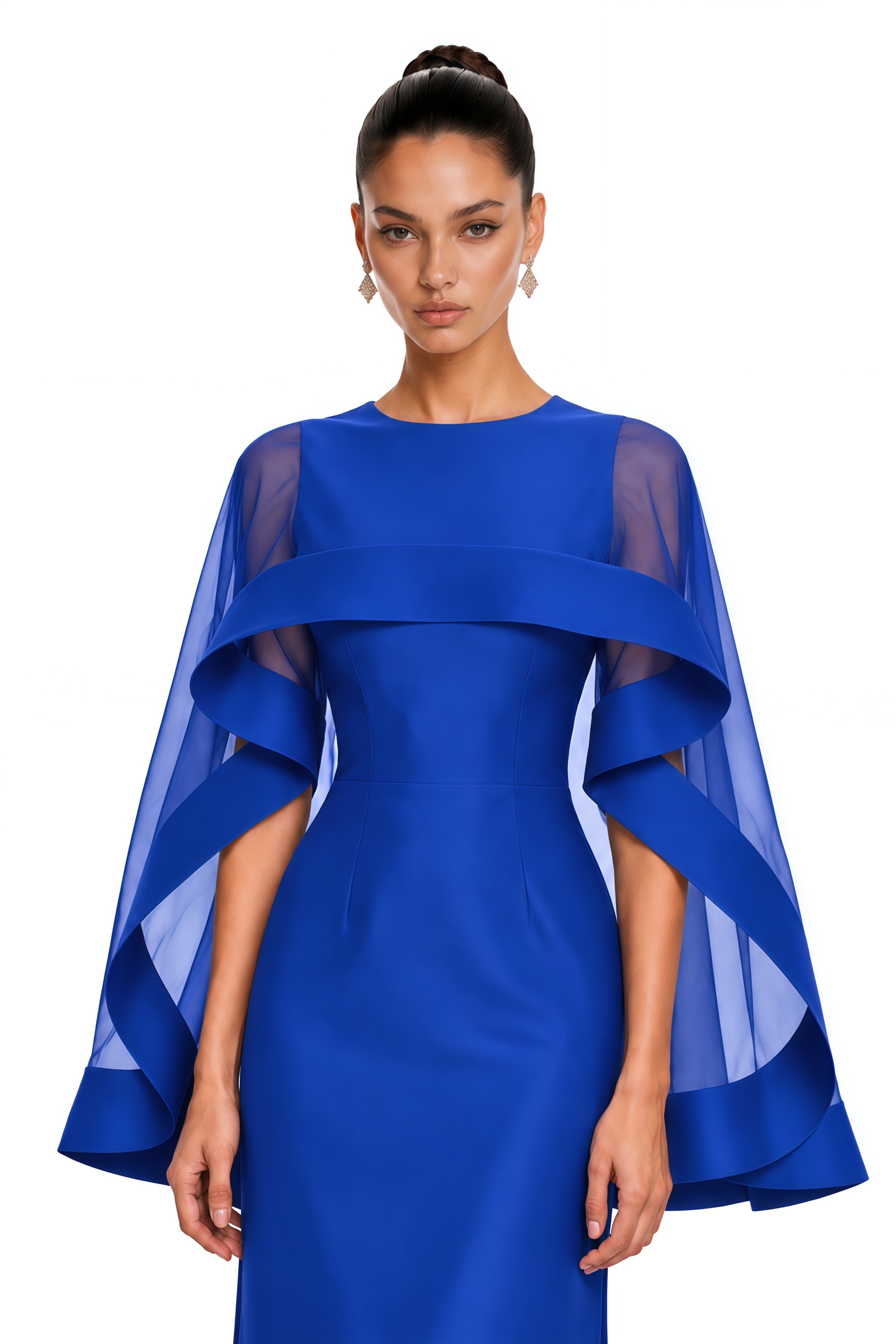 Linette Royal Blue Cape Sleeve Satin Maxi Dress
