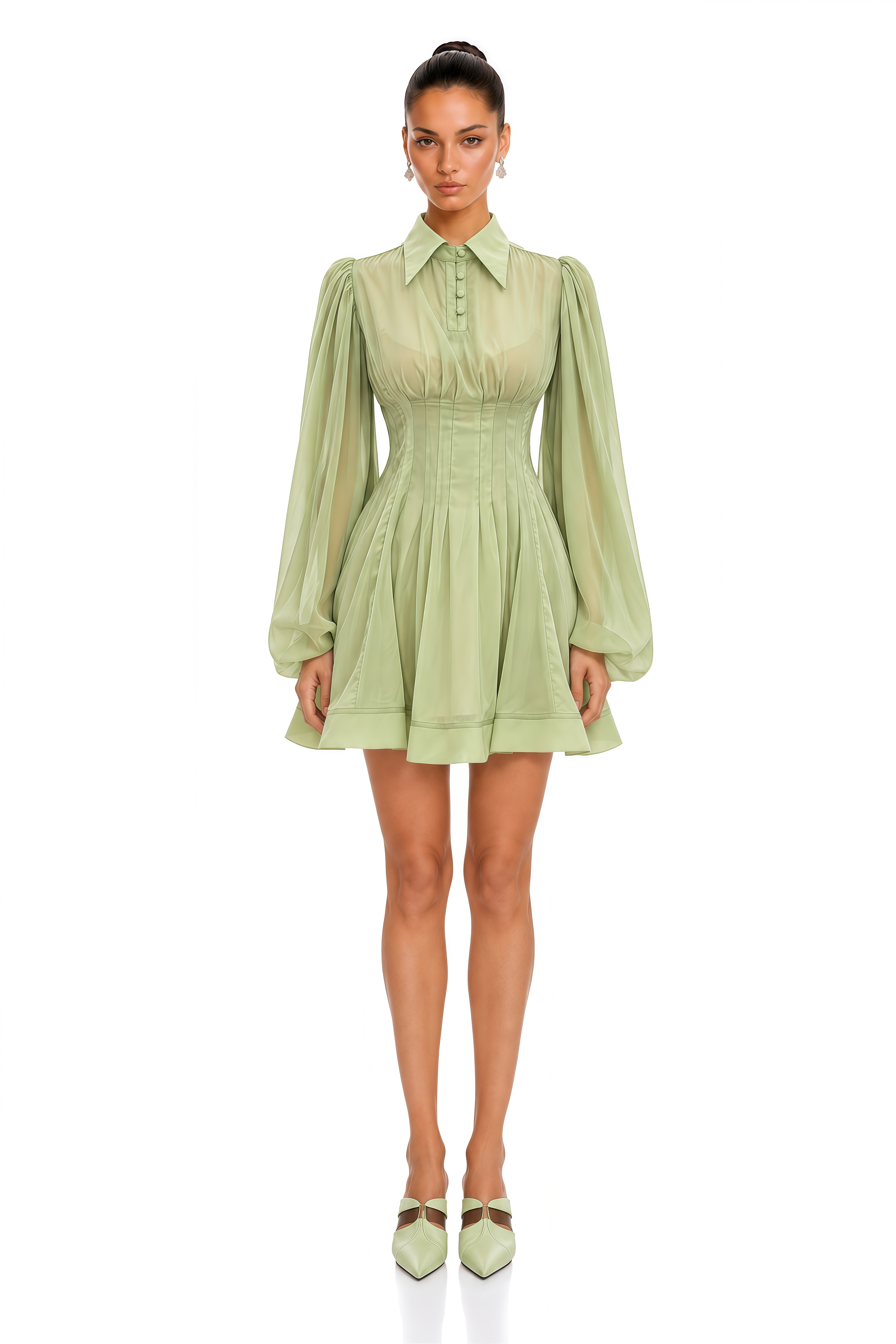 Linnea Green Pleated Chiffon Dress & Shorts Set