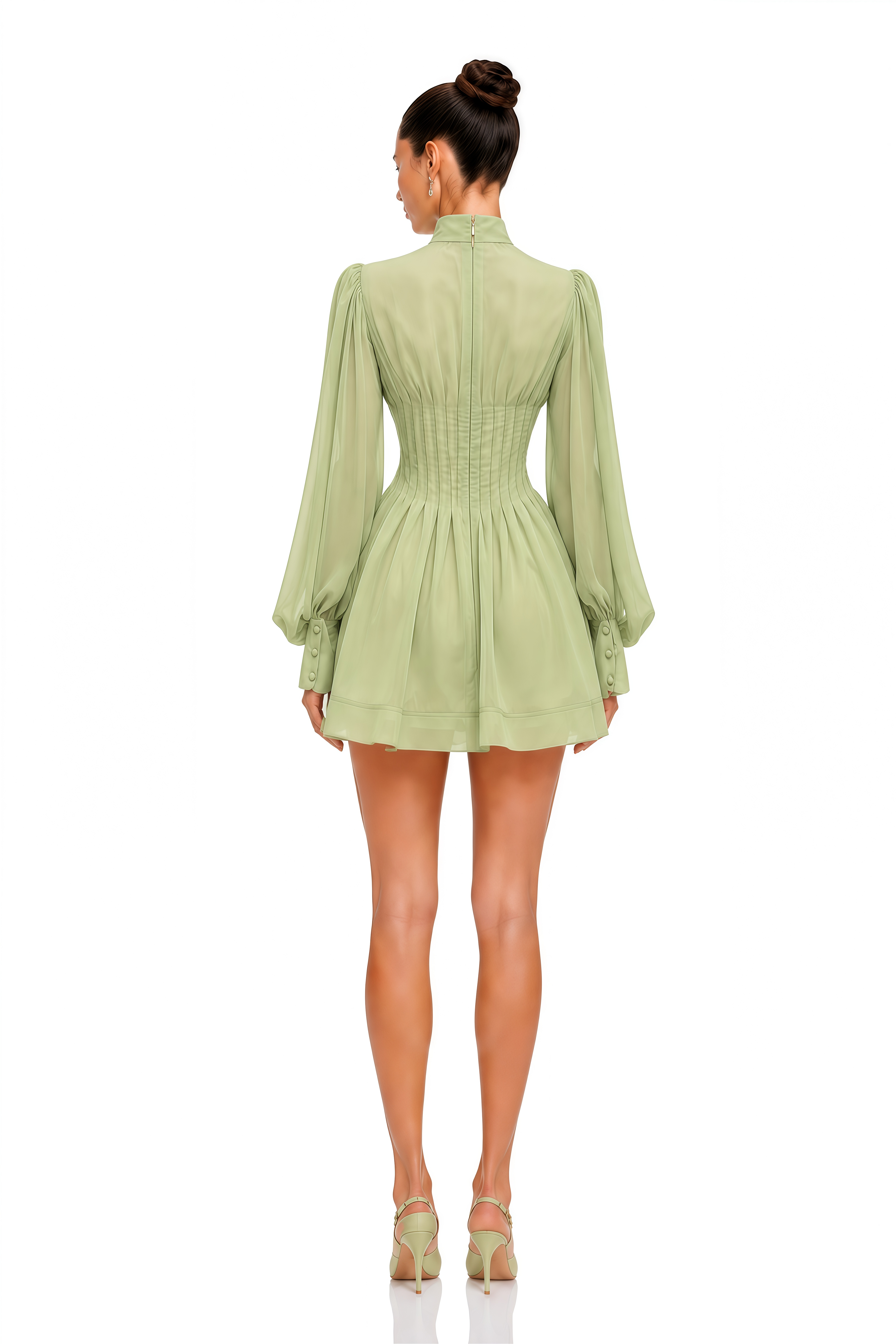 Linnea Green Pleated Chiffon Dress & Shorts Set