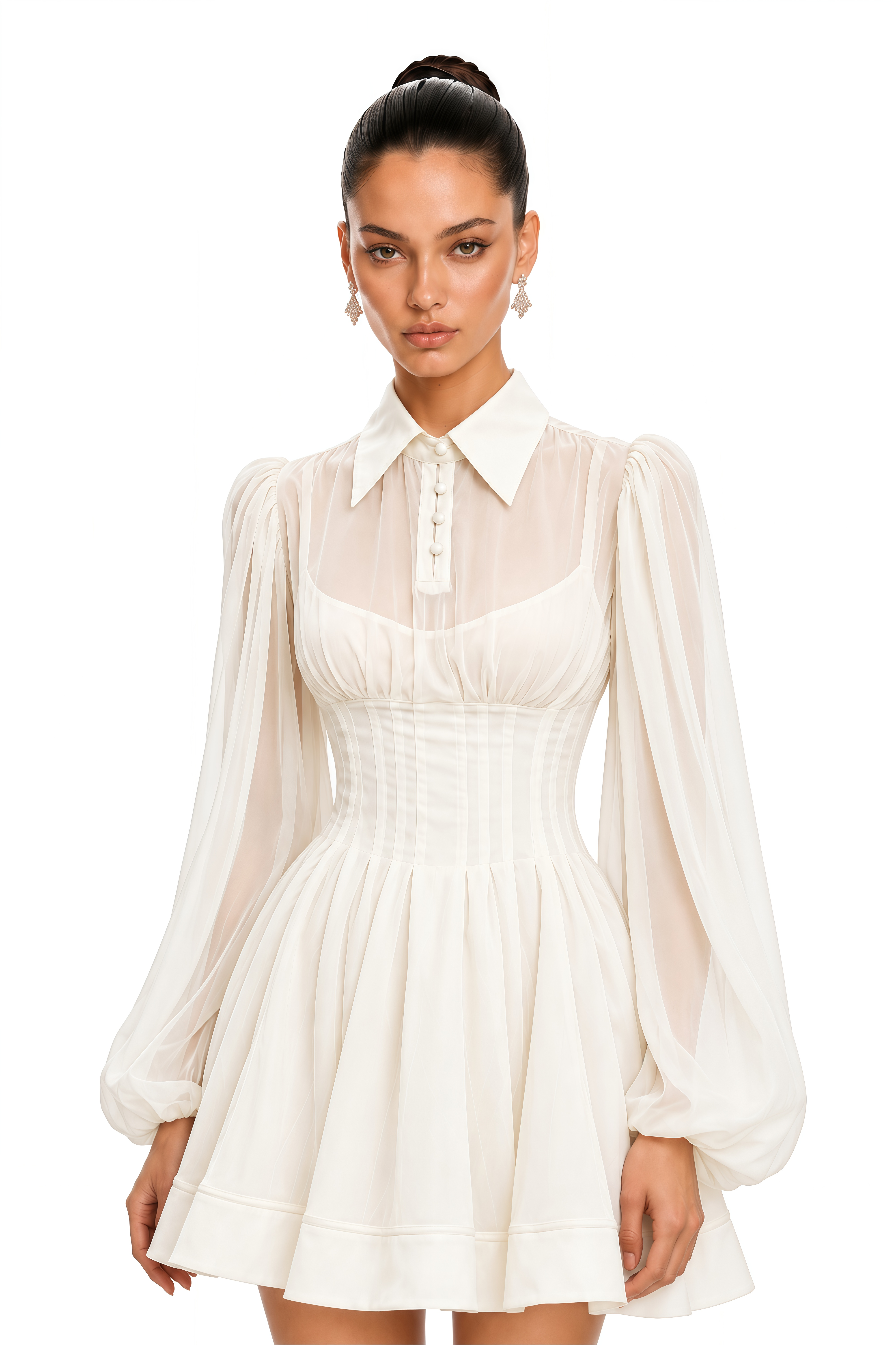 Linnea Neutral Pleated Chiffon Dress & Shorts Set