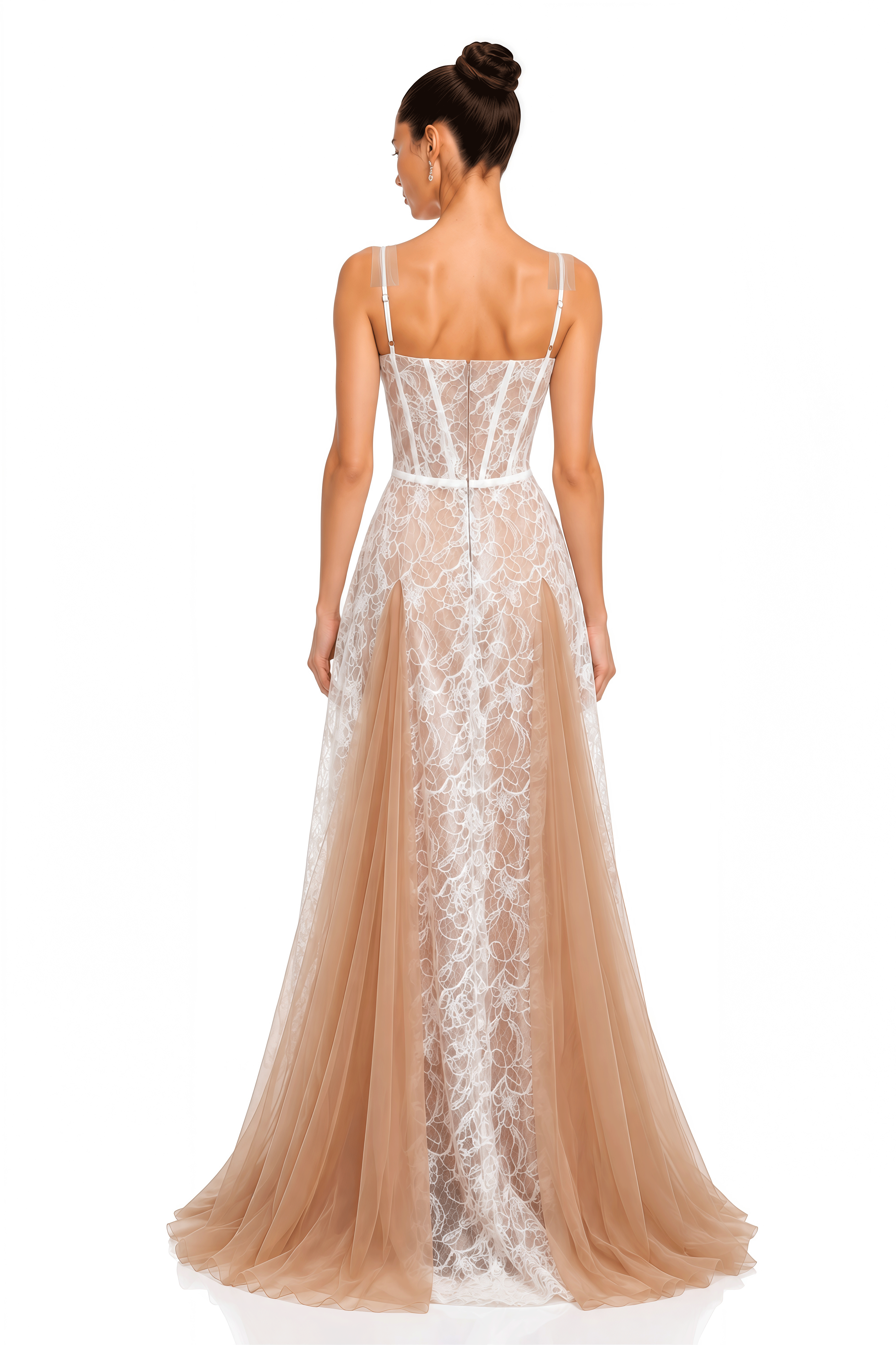 Liora Ivory Floral Lace Corset Tulle Maxi Dress